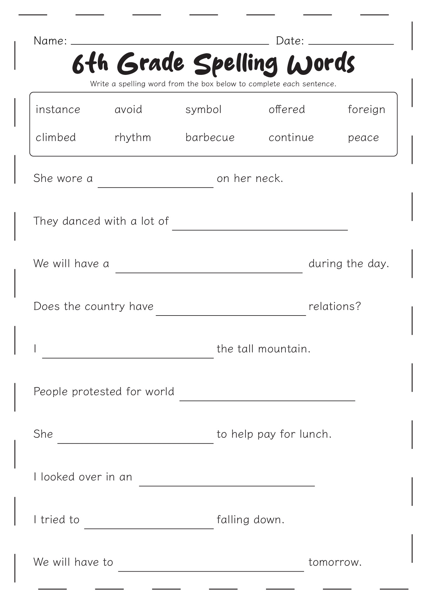 Free Printable Worksheets For 6th Grade