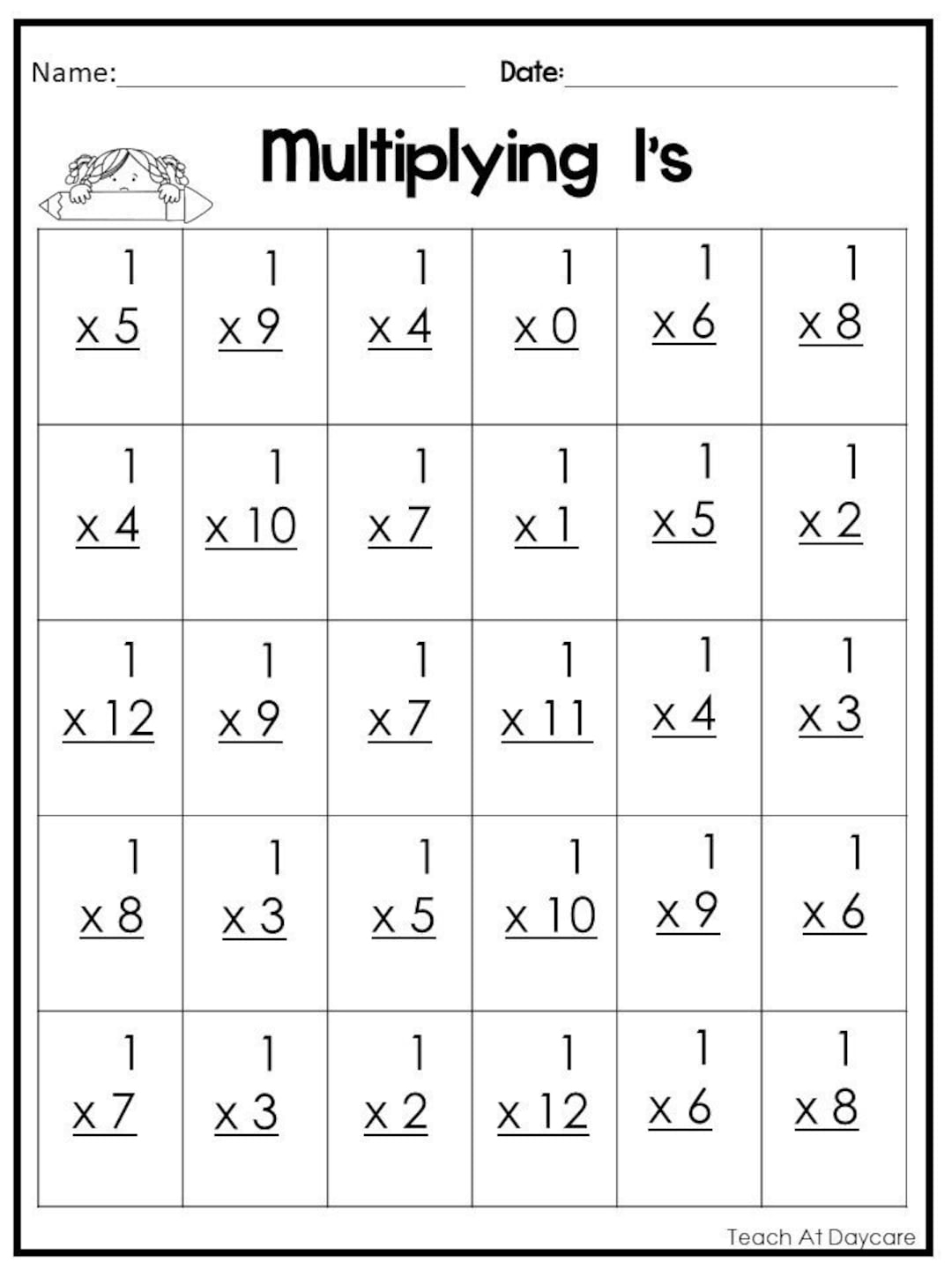 24 Printable Multiplying Practice Worksheets Numbers 1 12 1st 4th Grade Math Etsy UK