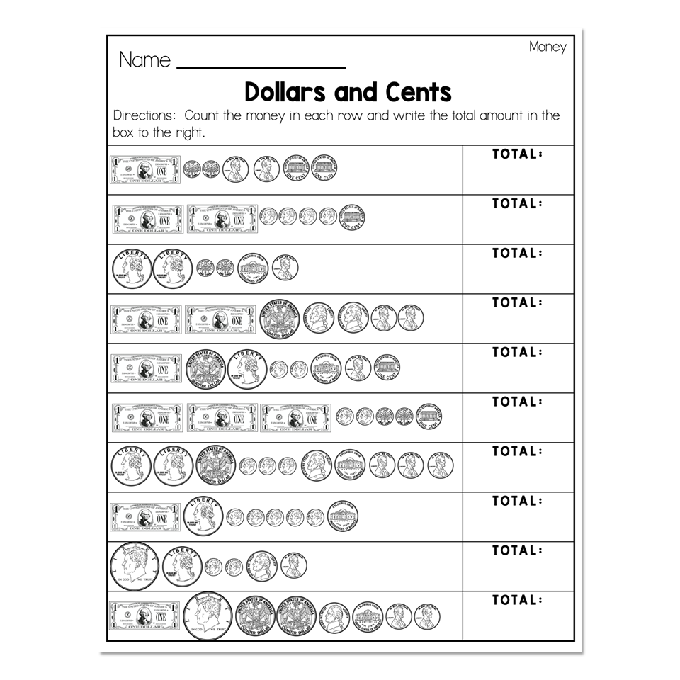 2nd Grade Math Worksheets Money Counting Money Dollars And Cents Lucky Little Learners