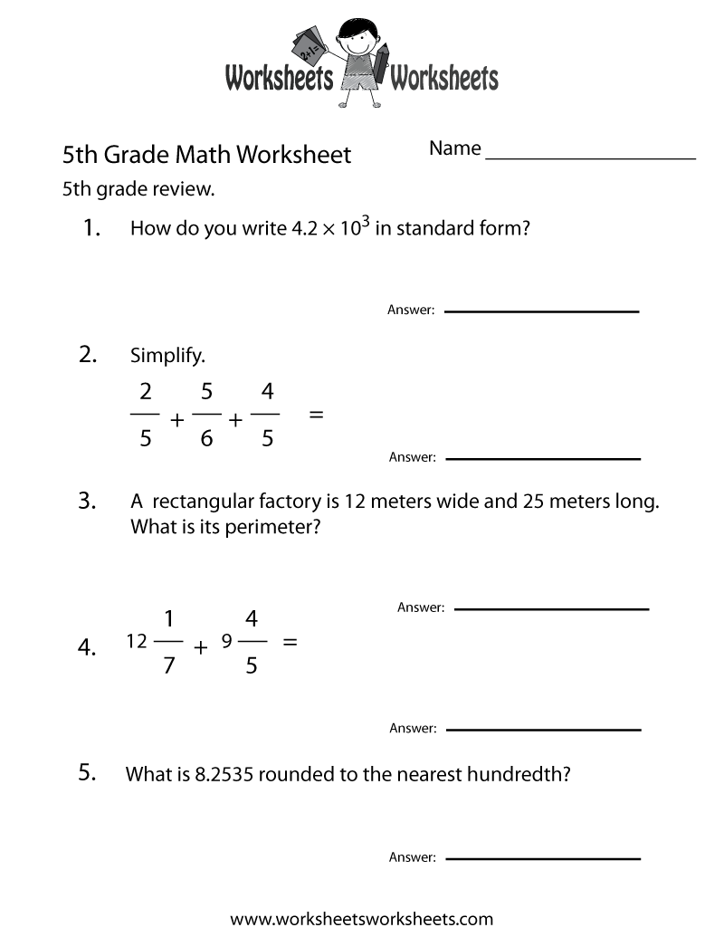 Free Printable 5th Grade Math Worksheets