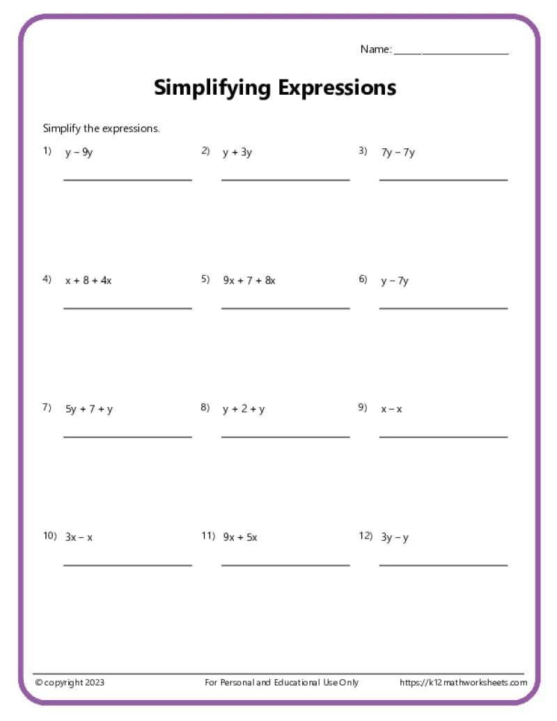 6th Grade Algebra Worksheets