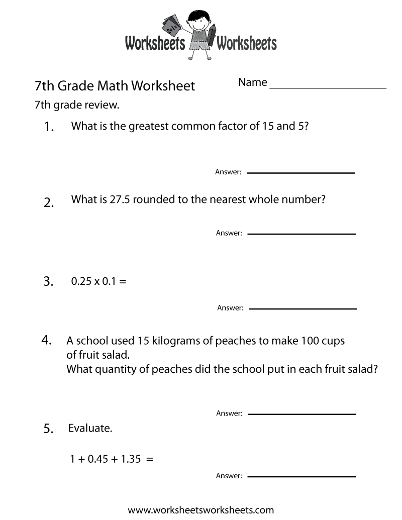 Free Printable 7th Grade Math Worksheets With Answers