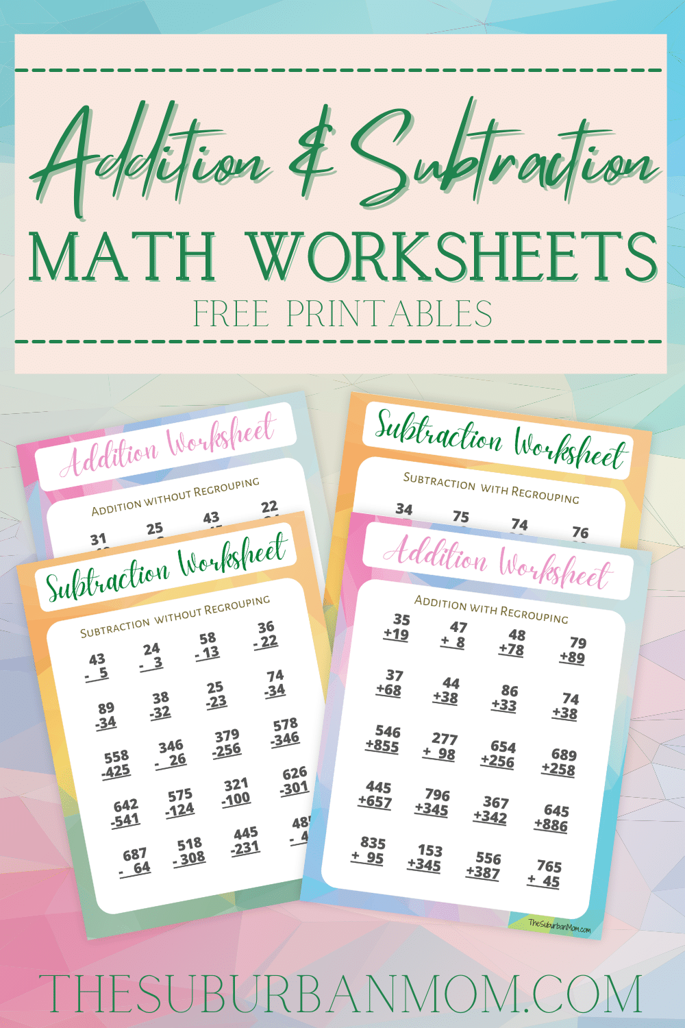 Addition And Subtraction Math Worksheets Free Printable