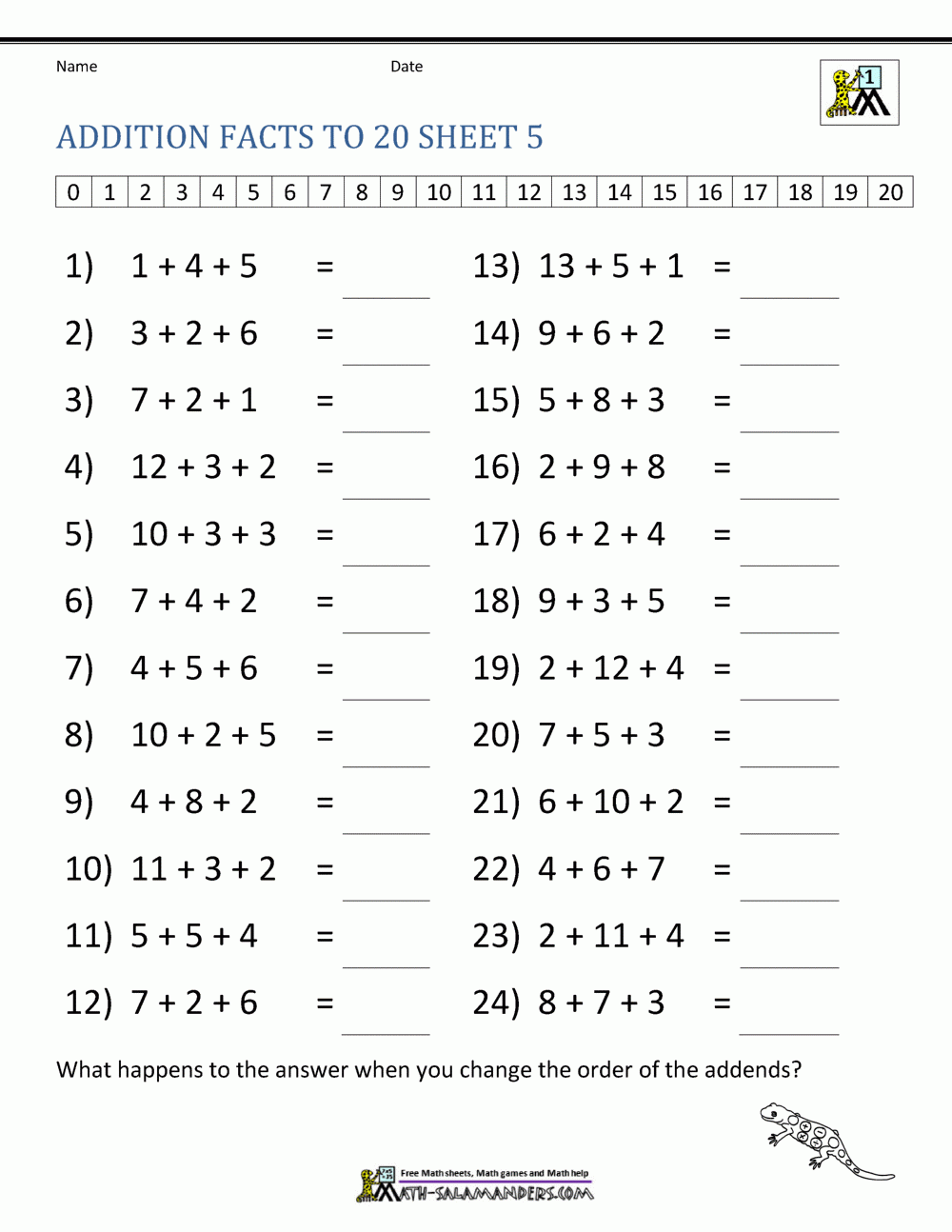 Printable Math Facts Worksheets