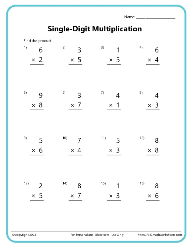 Basic Multiplication Worksheets K12 Math Worksheets