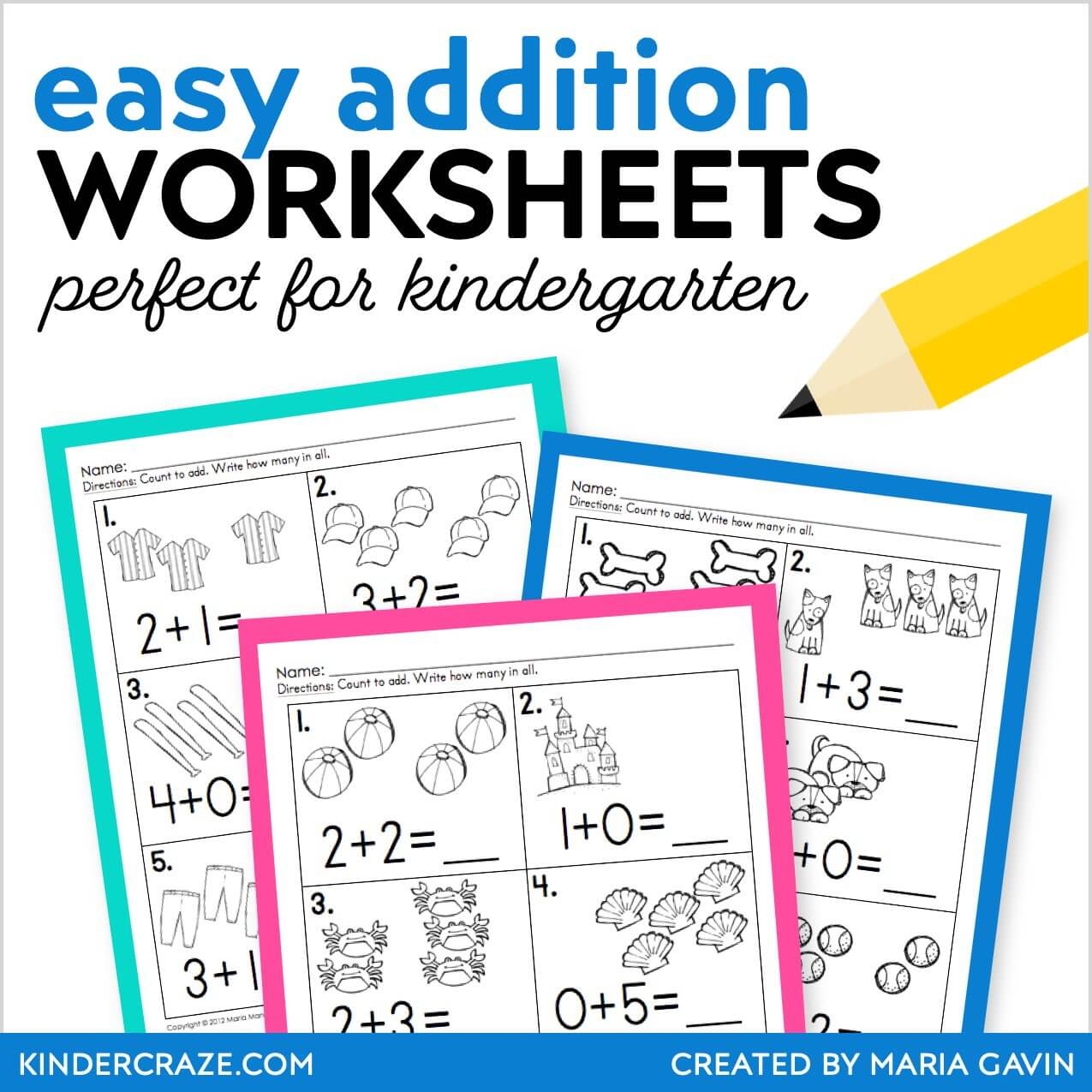 Easy Addition Worksheets Kindergarten Math No Prep Printable Kinder Craze