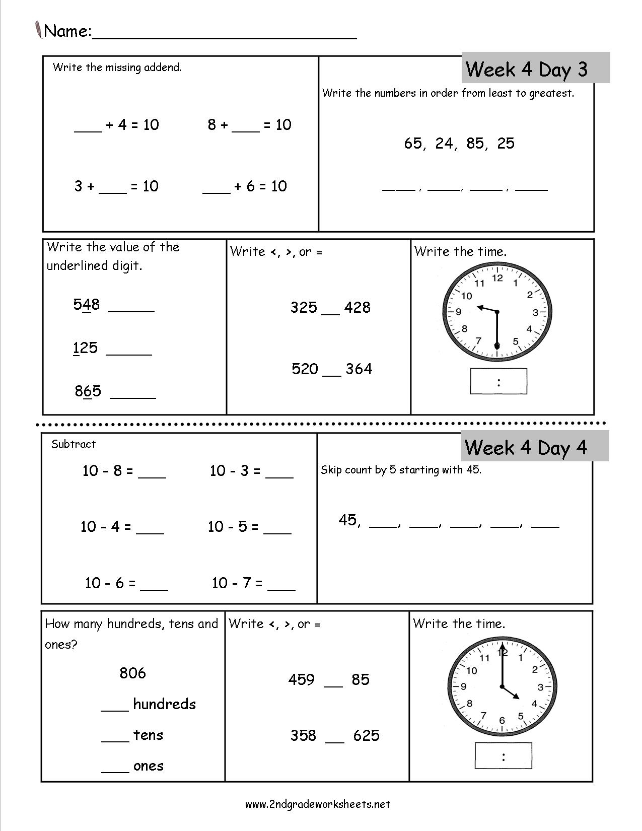 Printable Math Worksheets For Second Graders