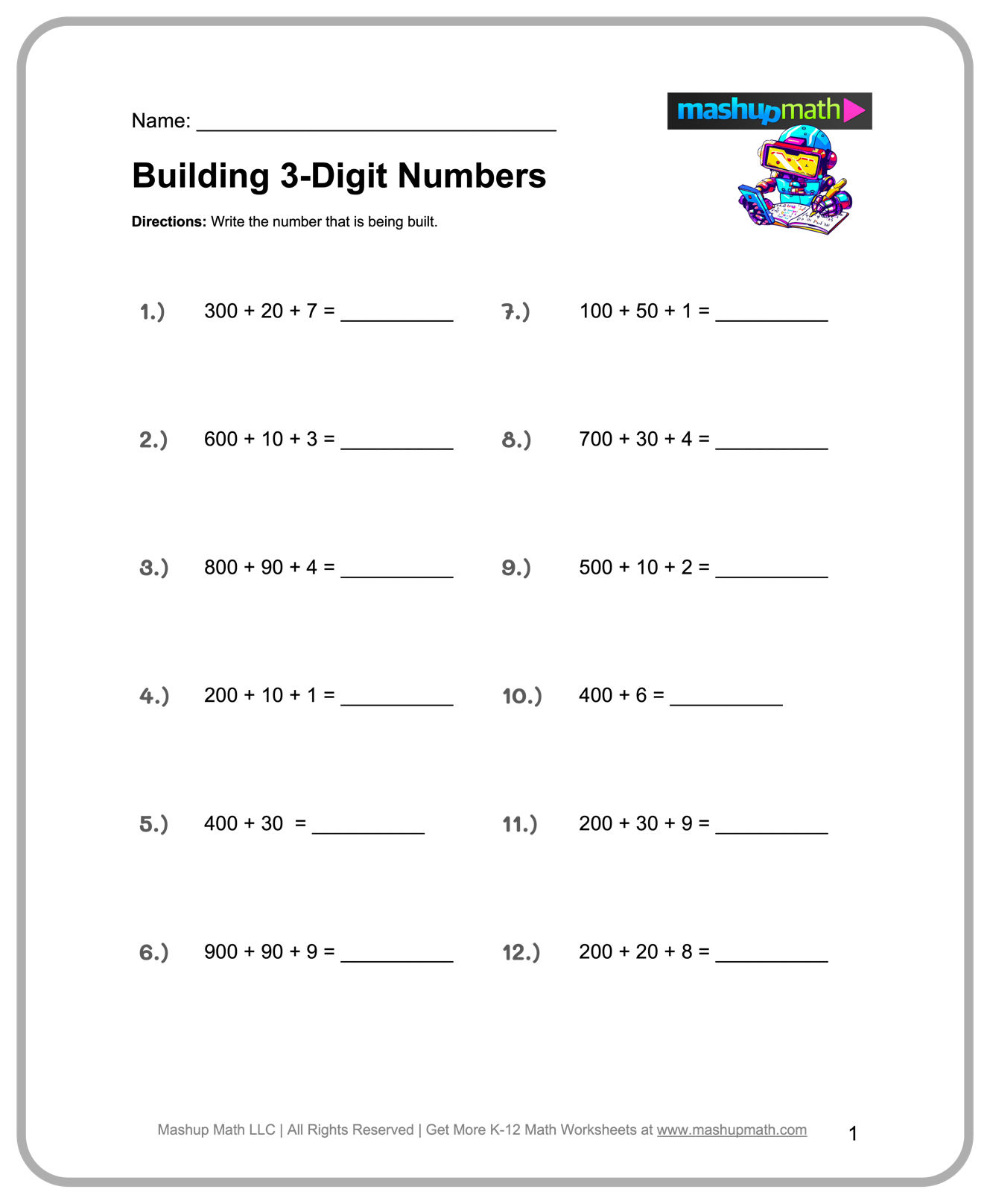 Free Printable Third Grade Math Worksheets