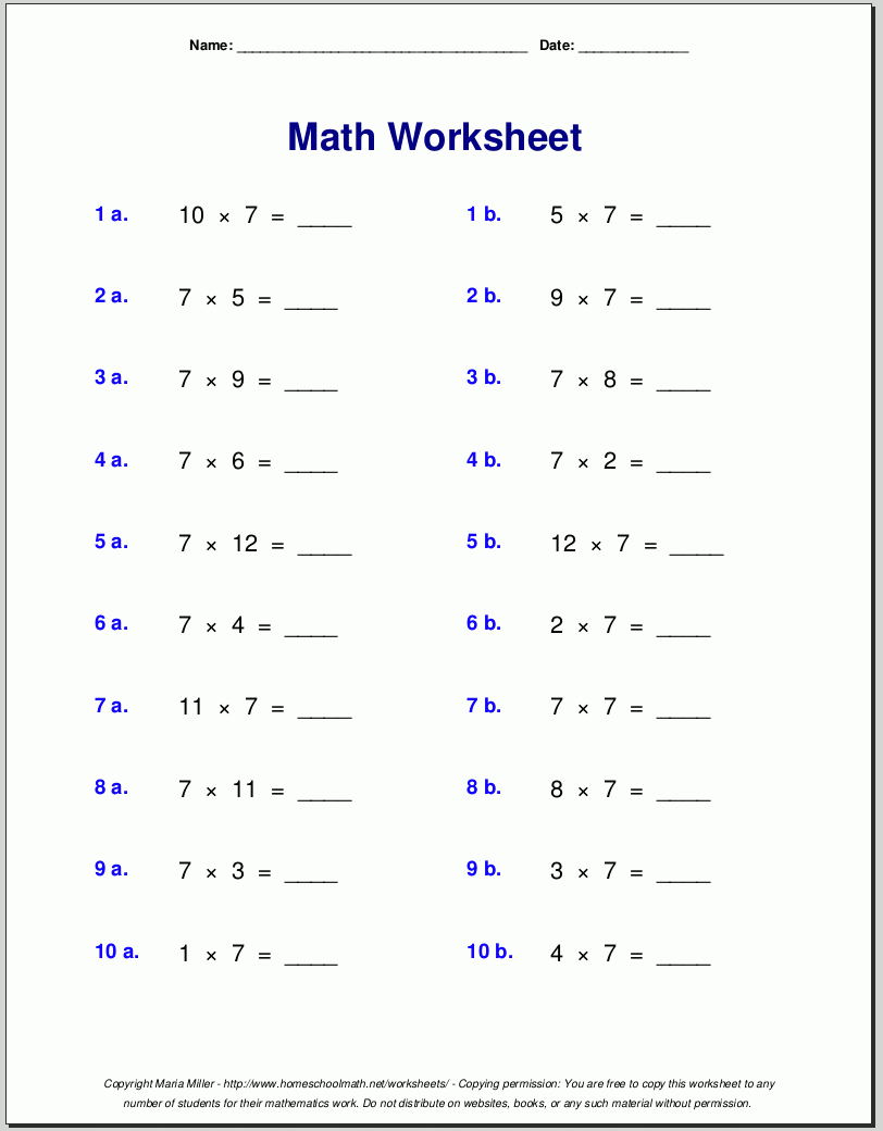 7th Grade Printable Worksheets