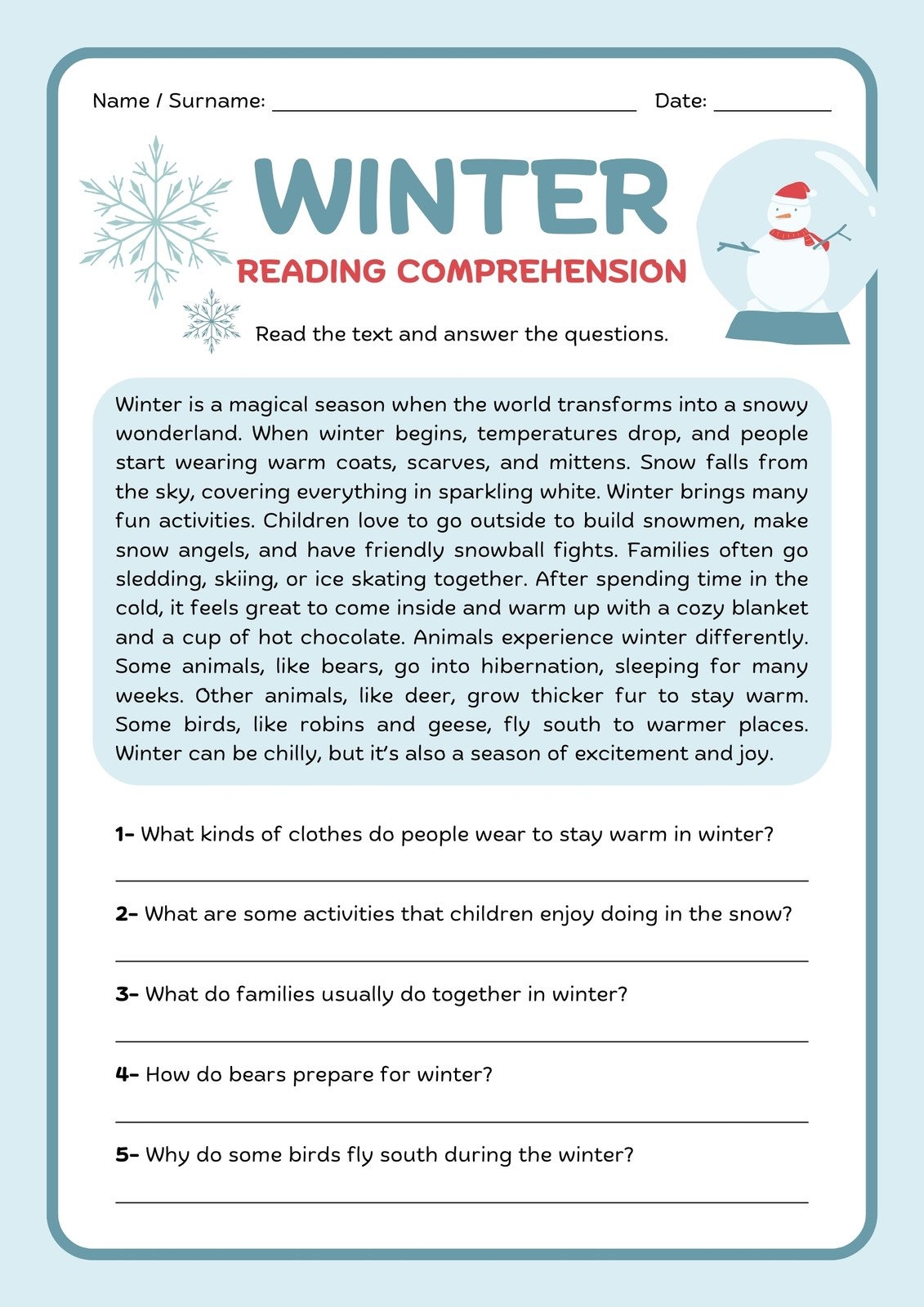 3rd Grade Free Printable Worksheets