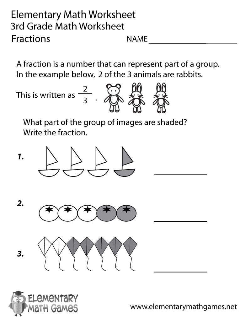 Free Printable Fractions Worksheet For Third Grade