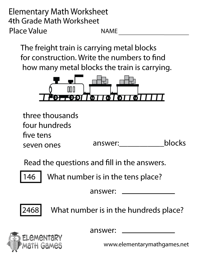 4th Grade Worksheets Free Printable
