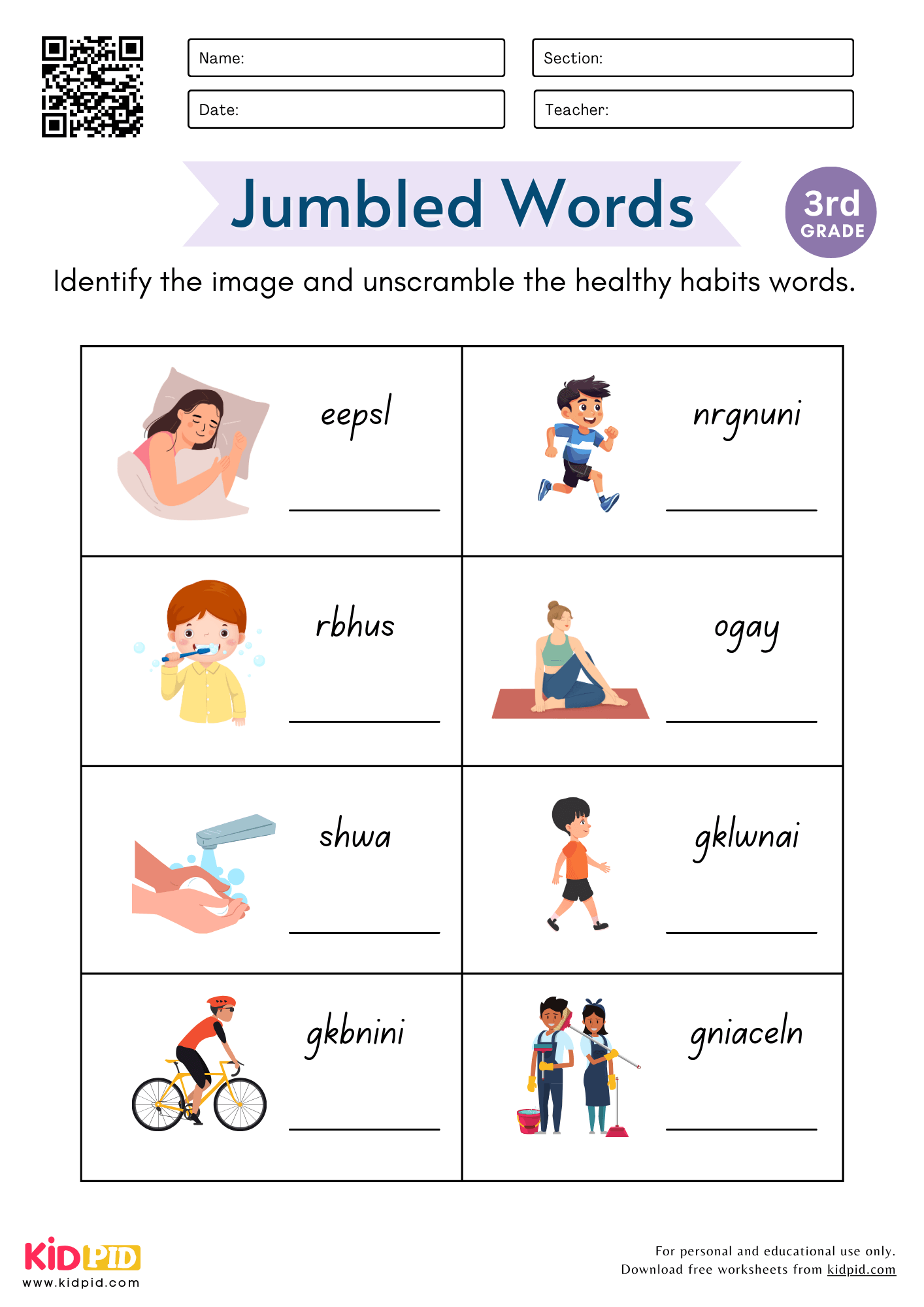 Jumbled Healthy Habits Worksheet For Grade 3 Kidpid