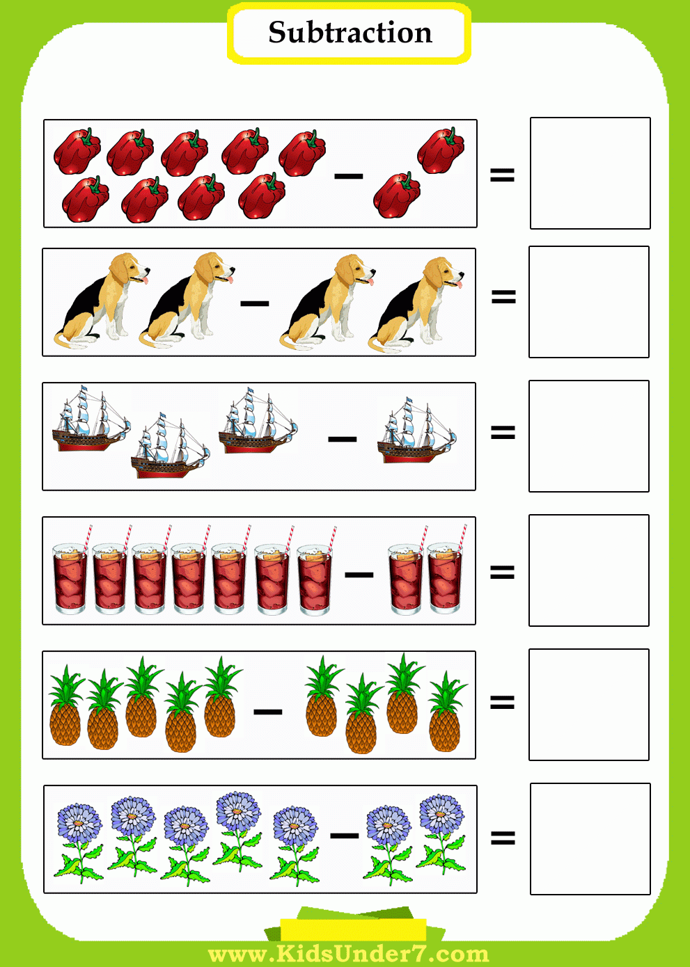 Free Printable Math Subtraction Worksheets For Kindergarten