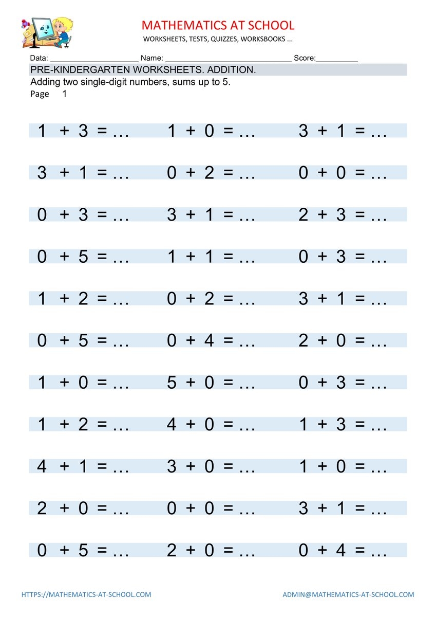 Kindergarten Math Worksheets - Printable Pdf