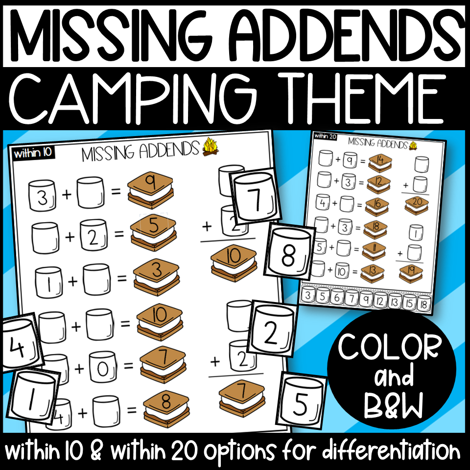Missing Addends Camp Themed Math Center Worksheets Made By Teachers