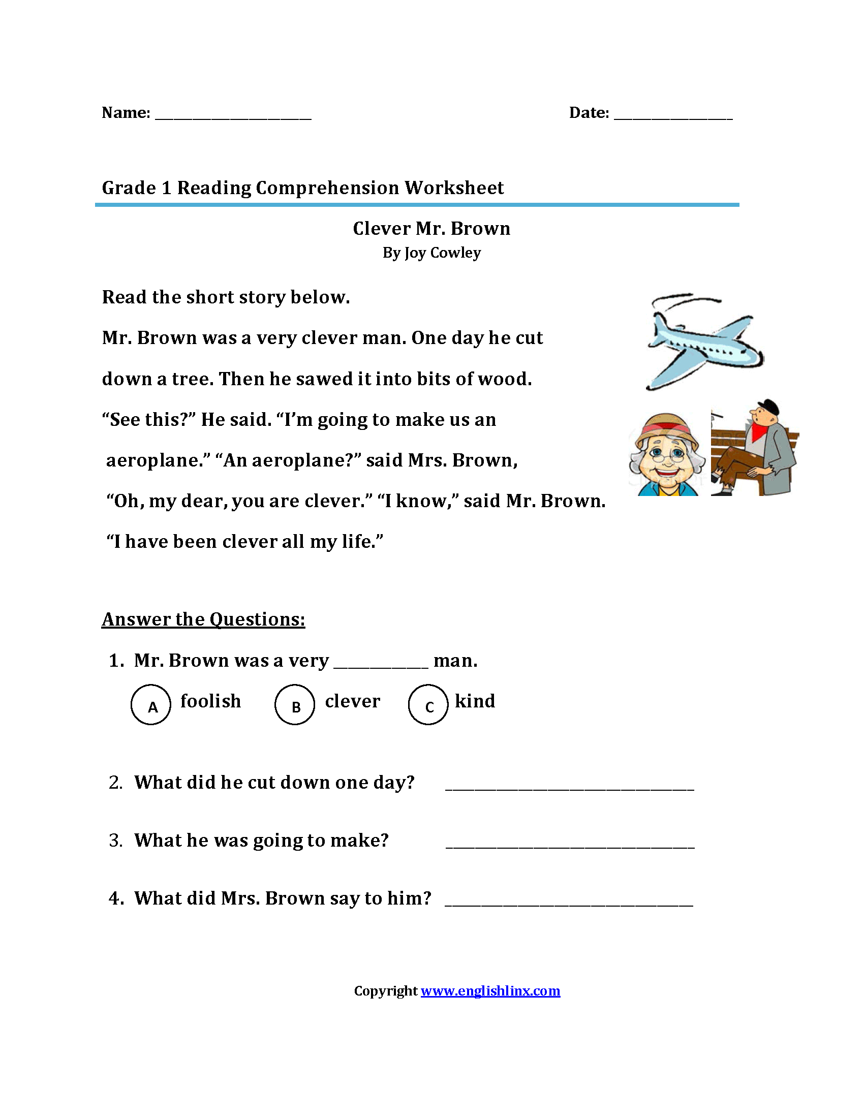 Free Printable First Grade Reading Worksheets