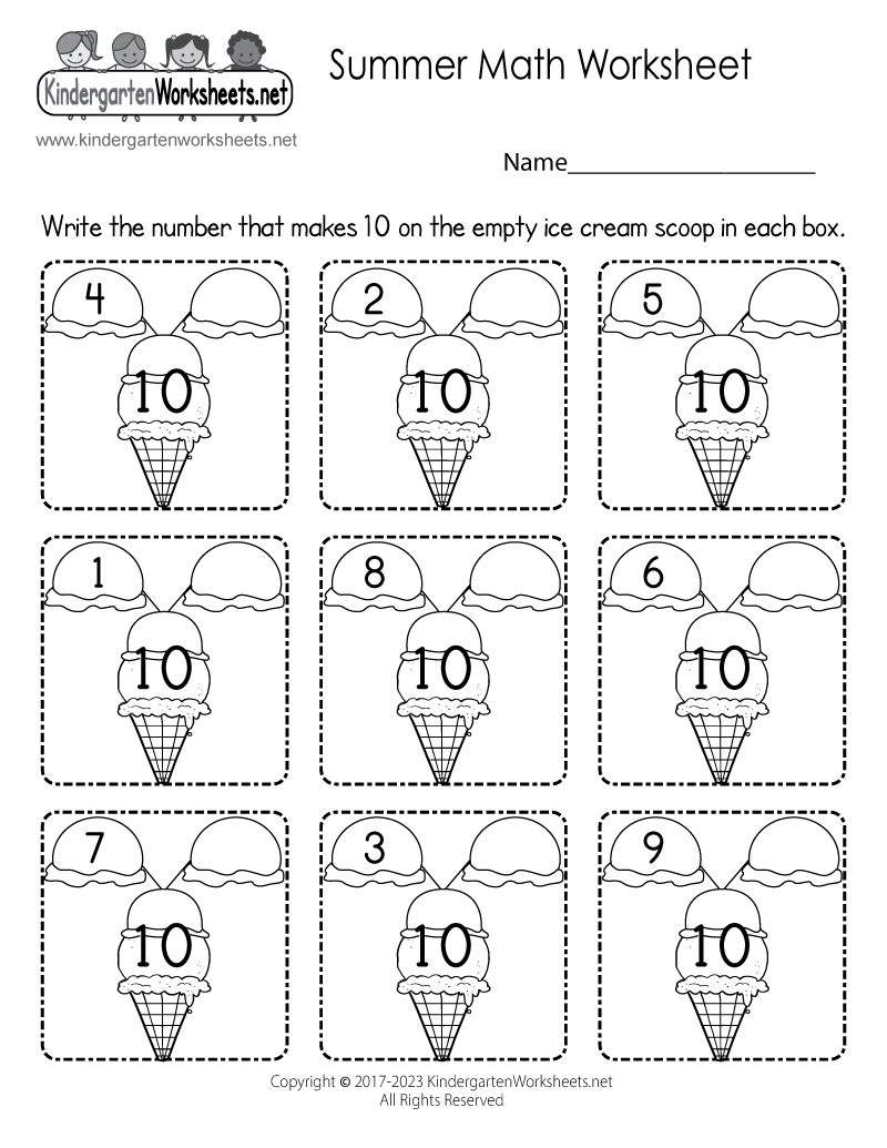 Summer Math Worksheet Free Printable Digital PDF