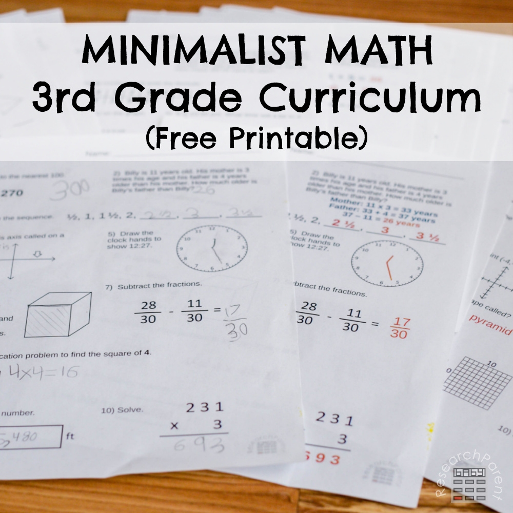 Third Grade Minimalist Math Curriculum ResearchParent