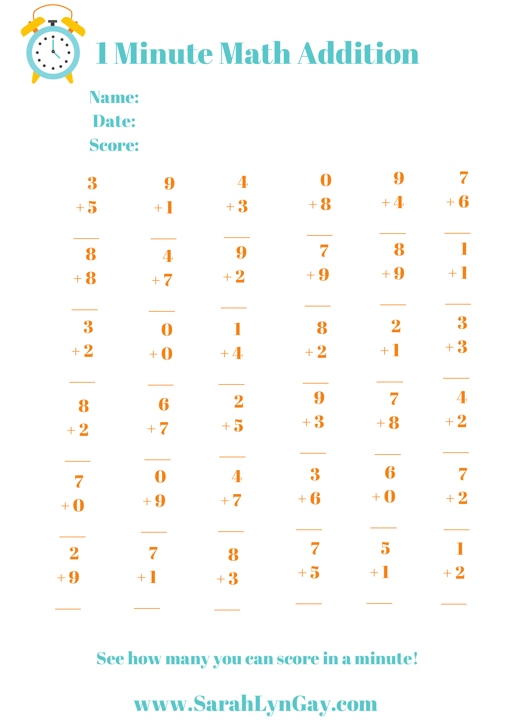 1 Minute Math Addition For First Graders Sarah Lyn Gay Worksheets Library
