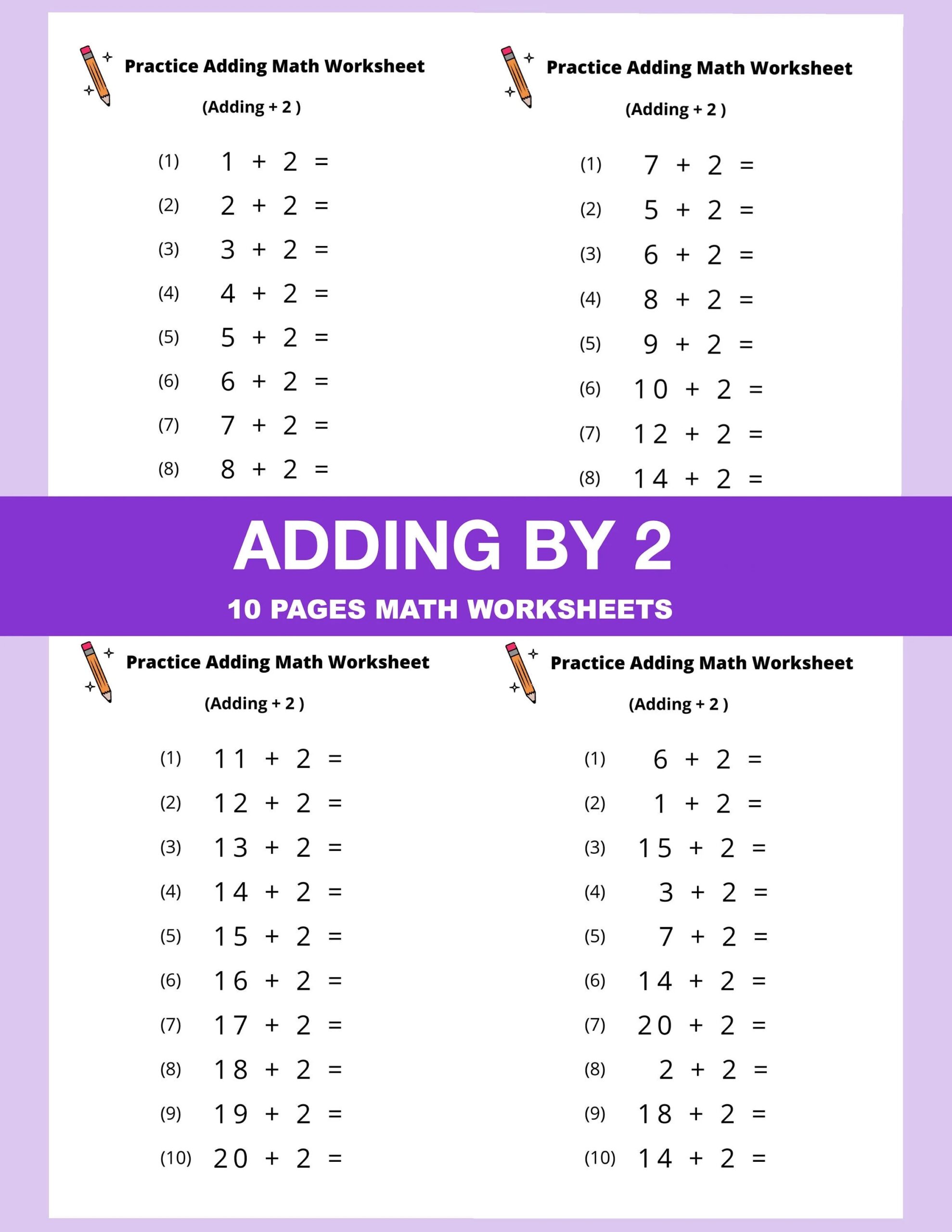 10 Printable Addition Math Worksheets Adding By 2 Numbers 1 20 Preschool 1st Grade 2nd Grade Math Etsy