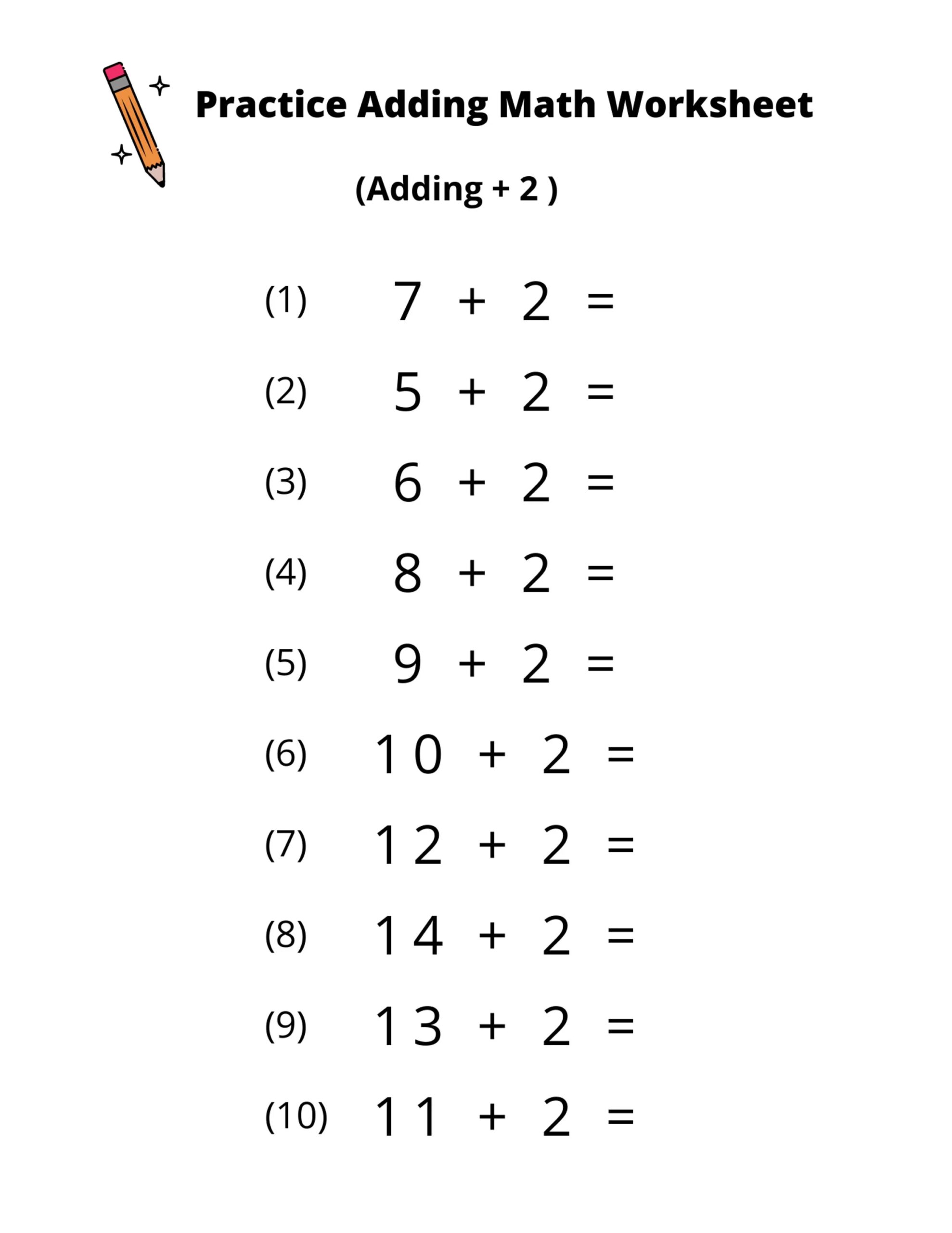 10 Printable Addition Math Worksheets Adding By 2 Numbers 1 20 Preschool 1st Grade 2nd Grade Math Etsy