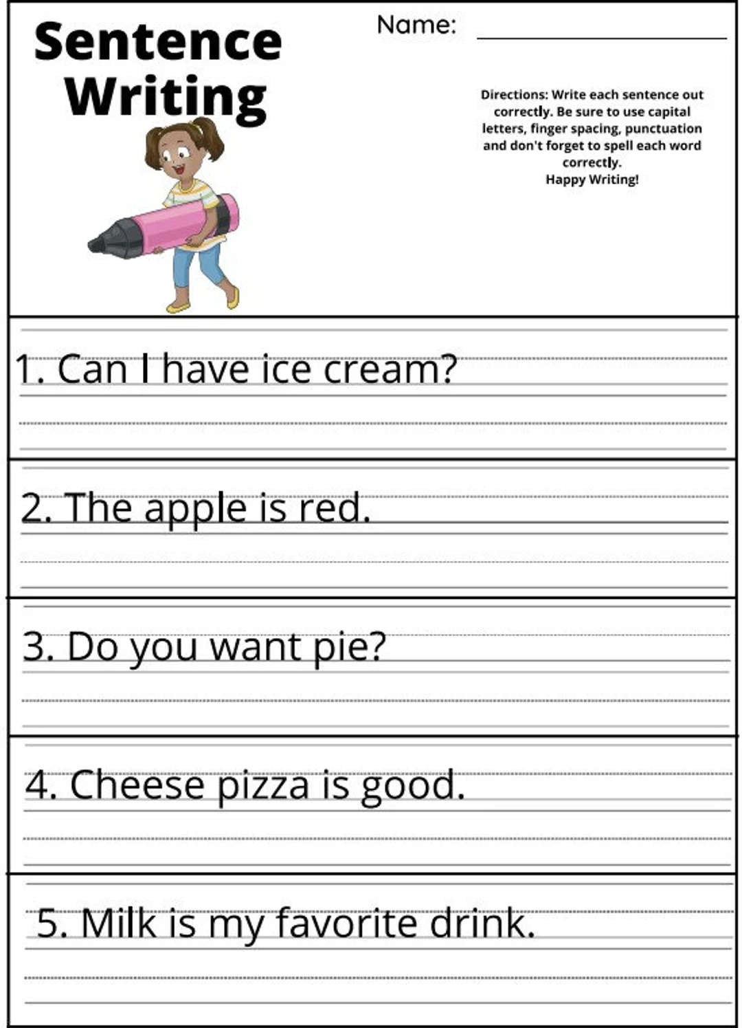 4th Grade Printable Worksheets Writing