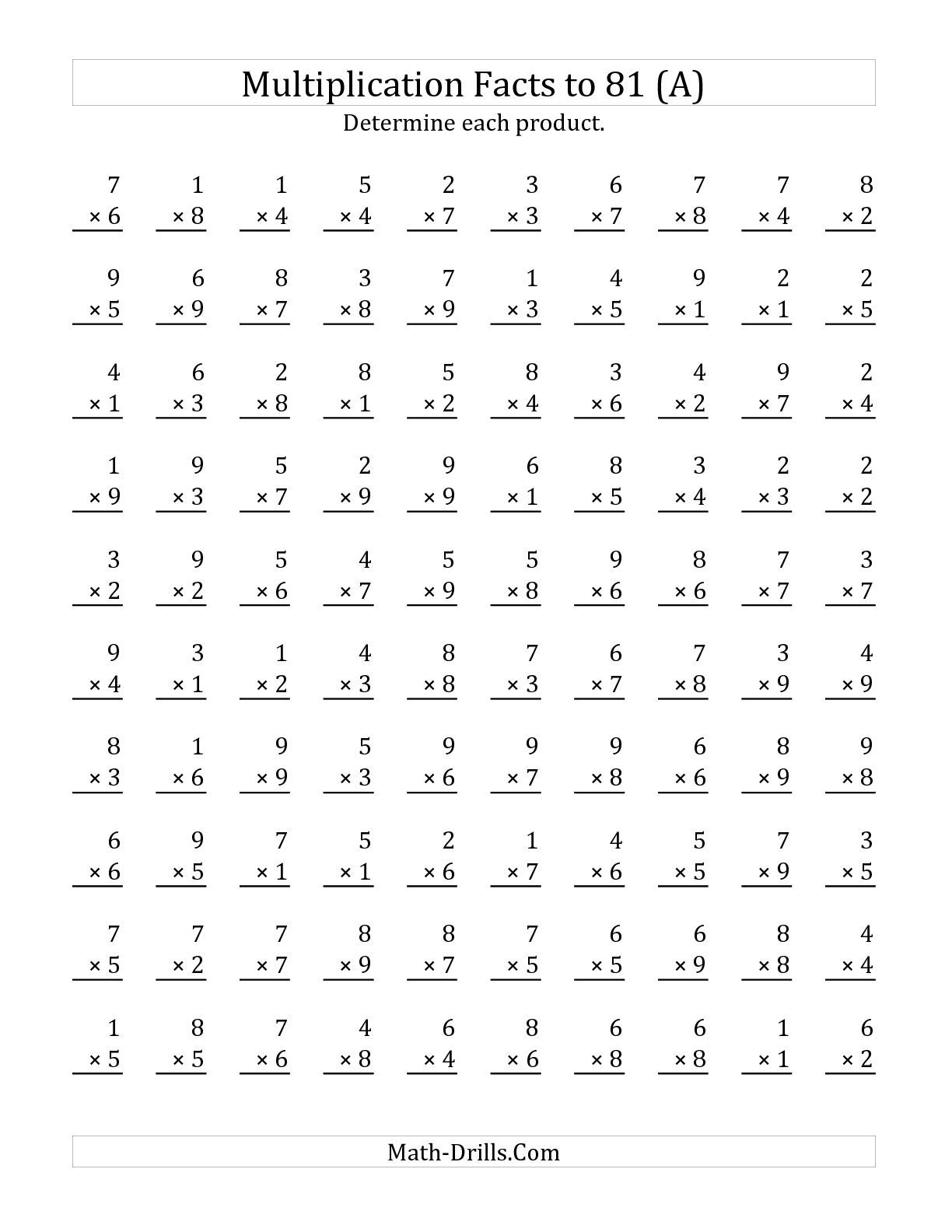 100 Multiplication Facts 1 To 100 Worksheets Library