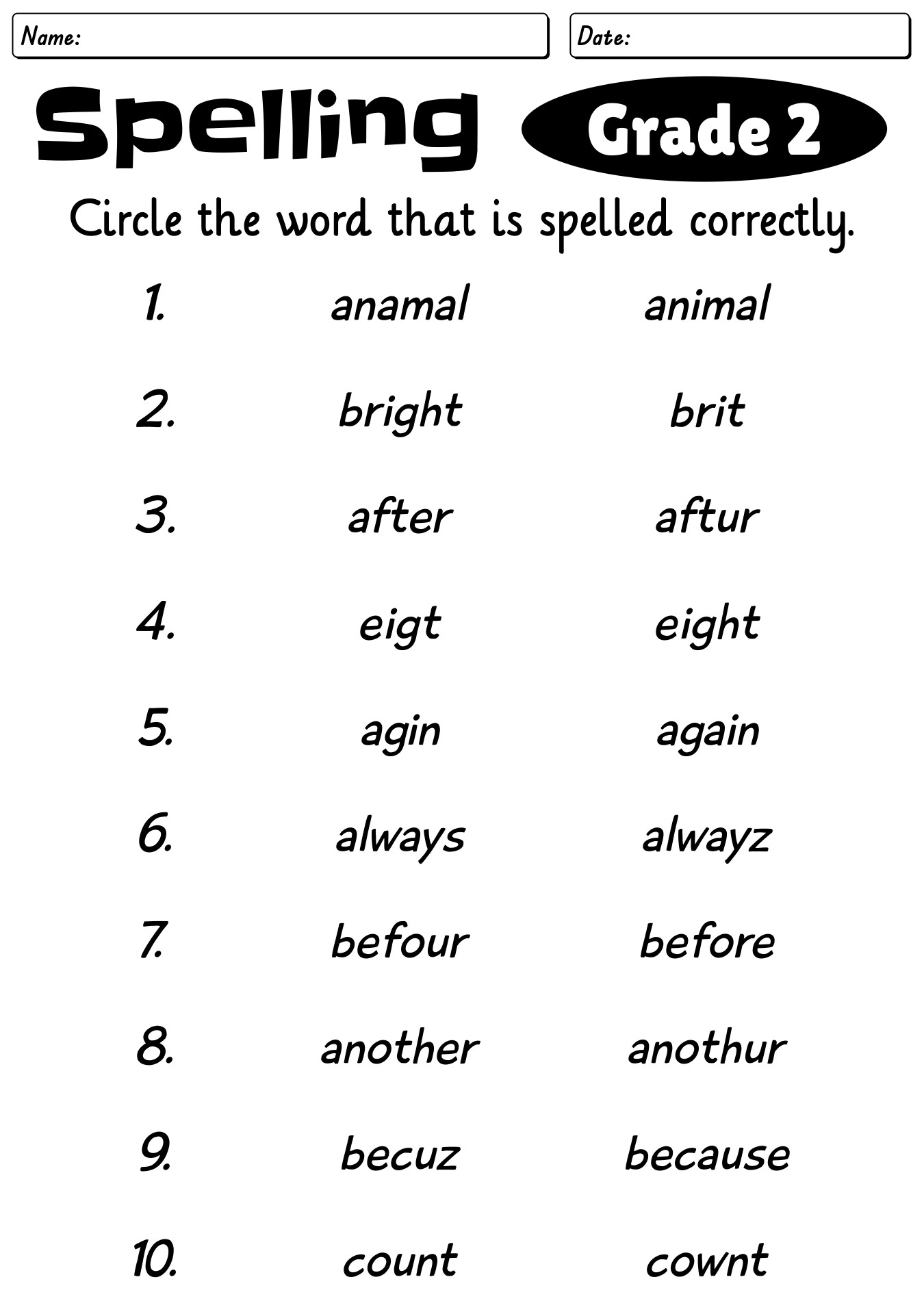 Free Printable 2nd Grade Worksheets Spelling