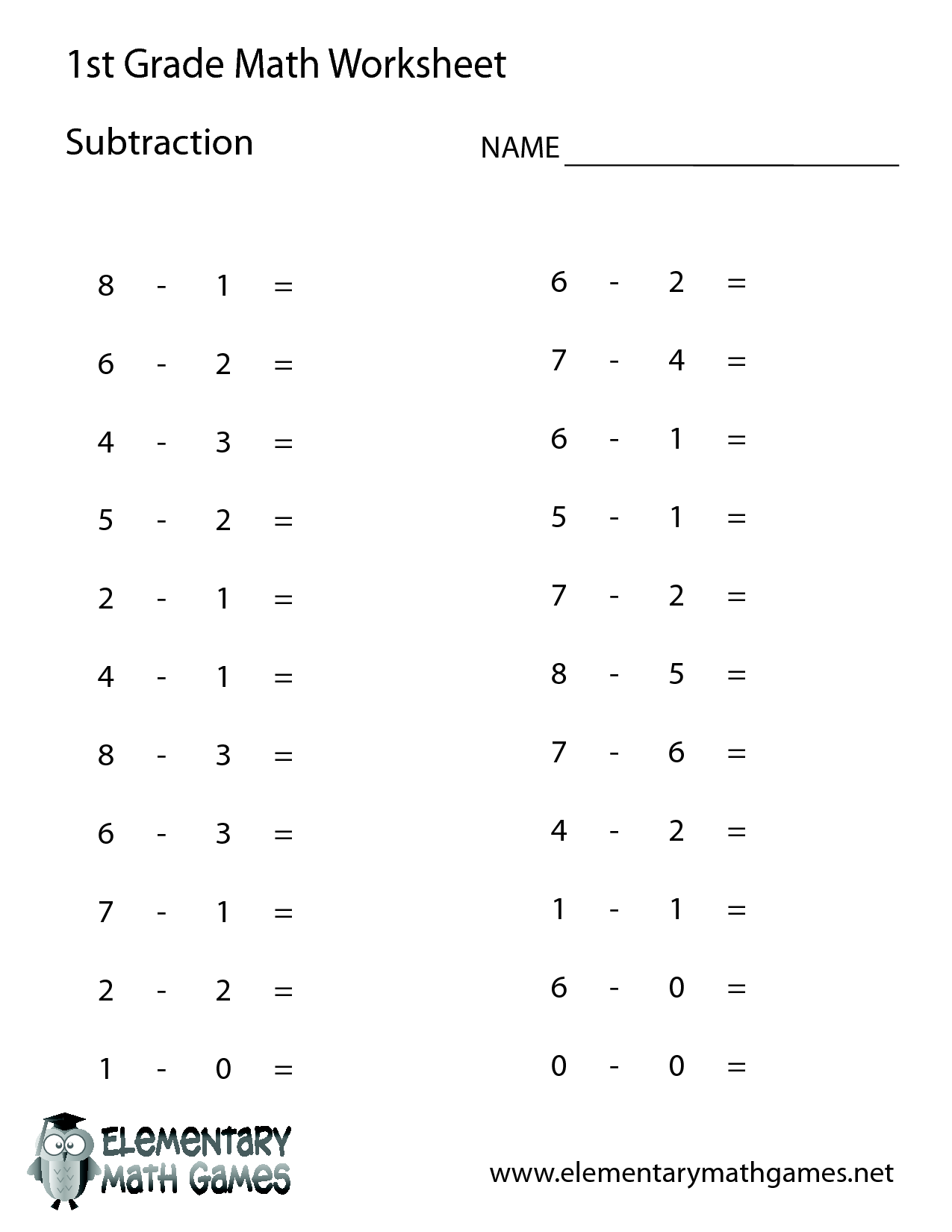 12 Math Worksheets Subtraction 1st Grade