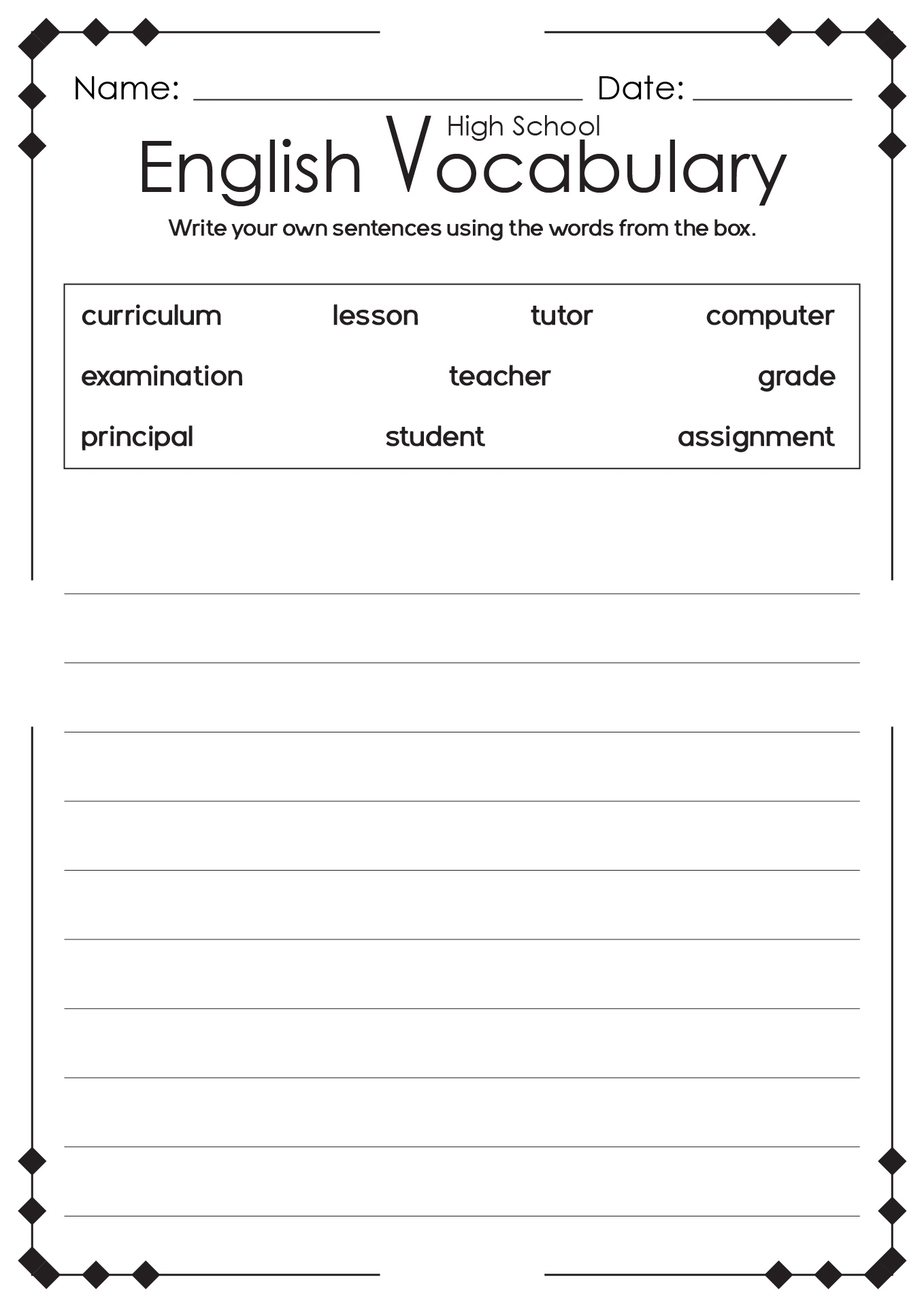 Free 9th Grade Worksheets Pdf
