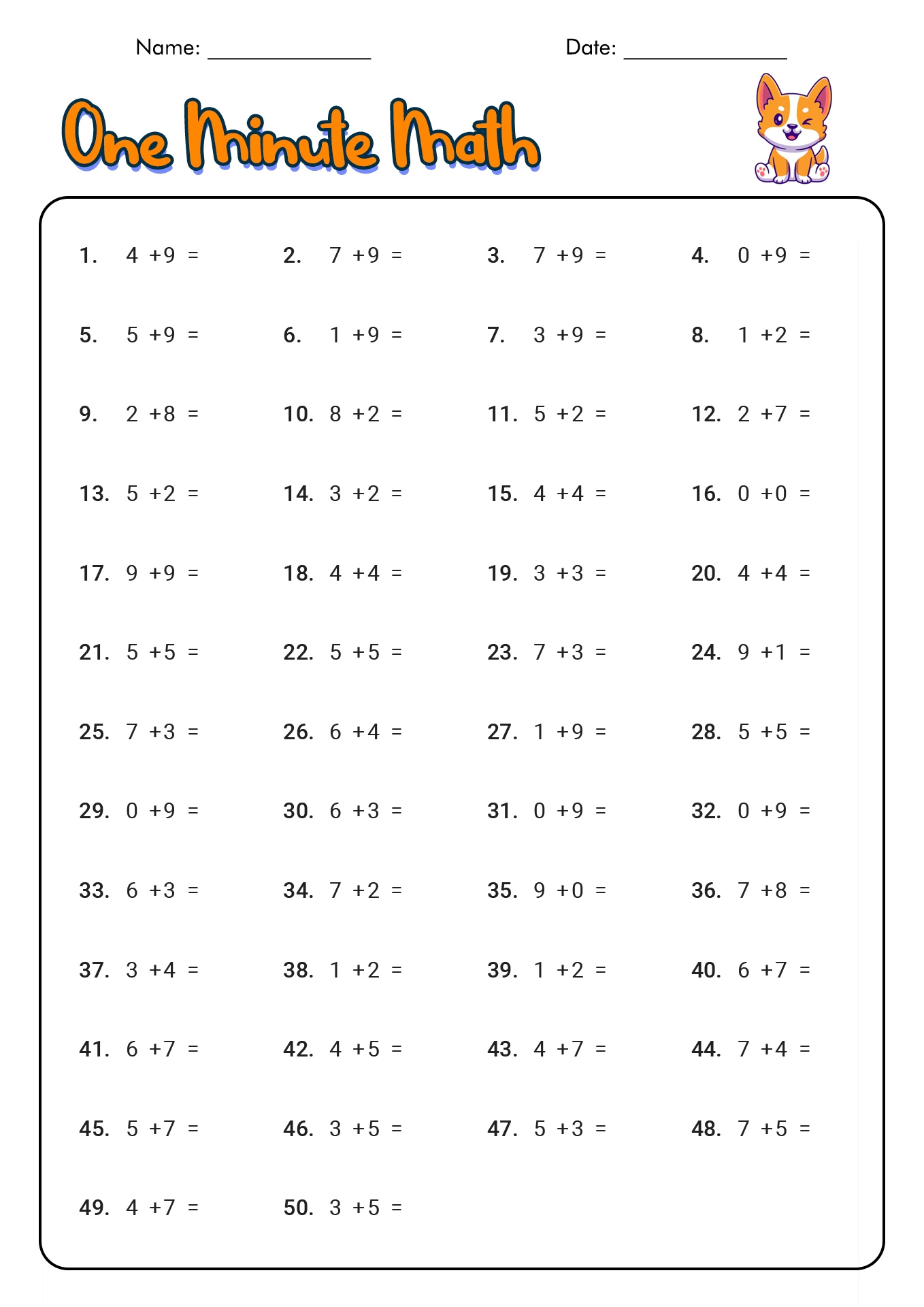 18 1 Minute Timed Addition Worksheets Free PDF At Worksheeto Worksheets Library