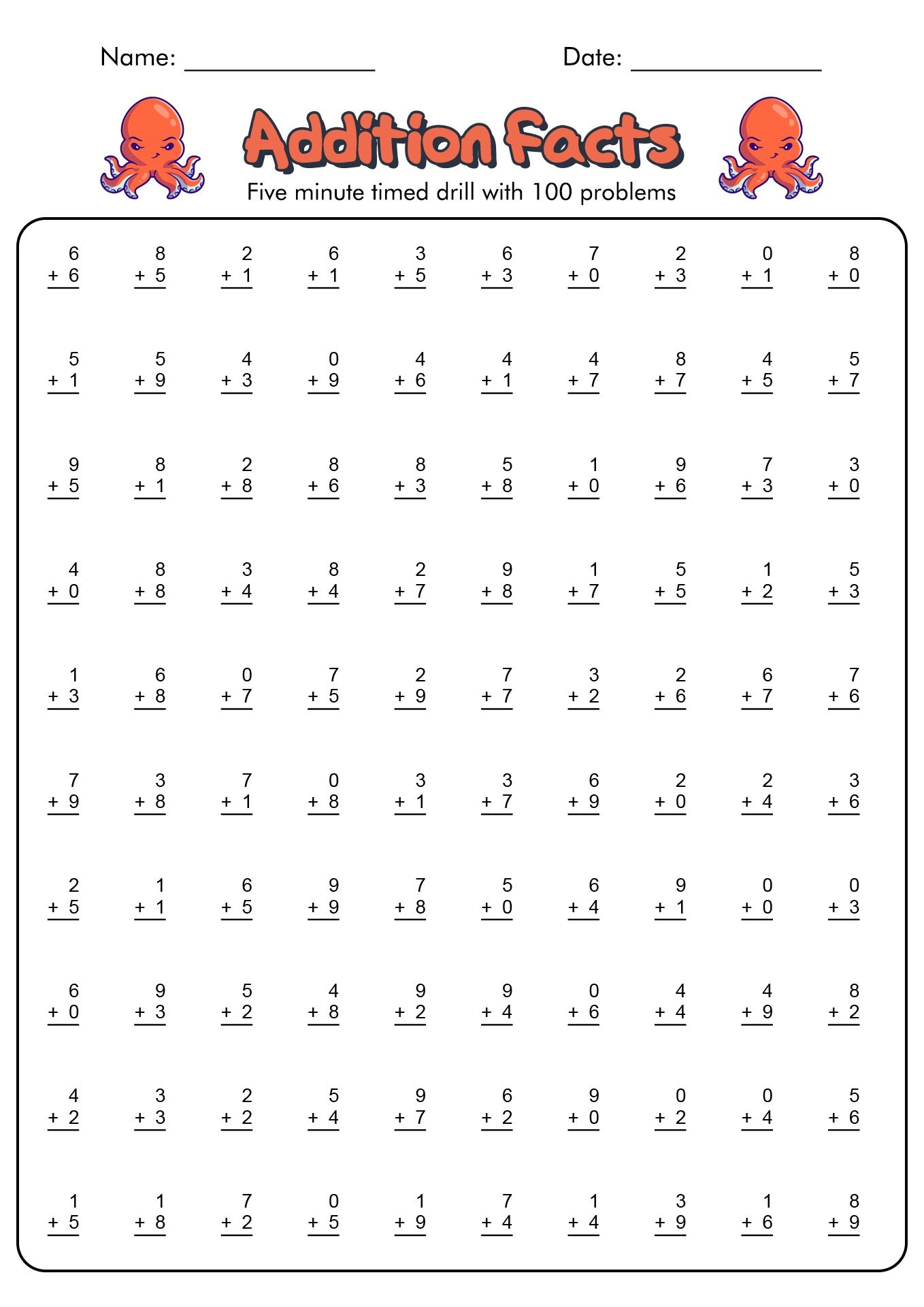 18 1 Minute Timed Addition Worksheets Math Addition Worksheets Worksheets Library