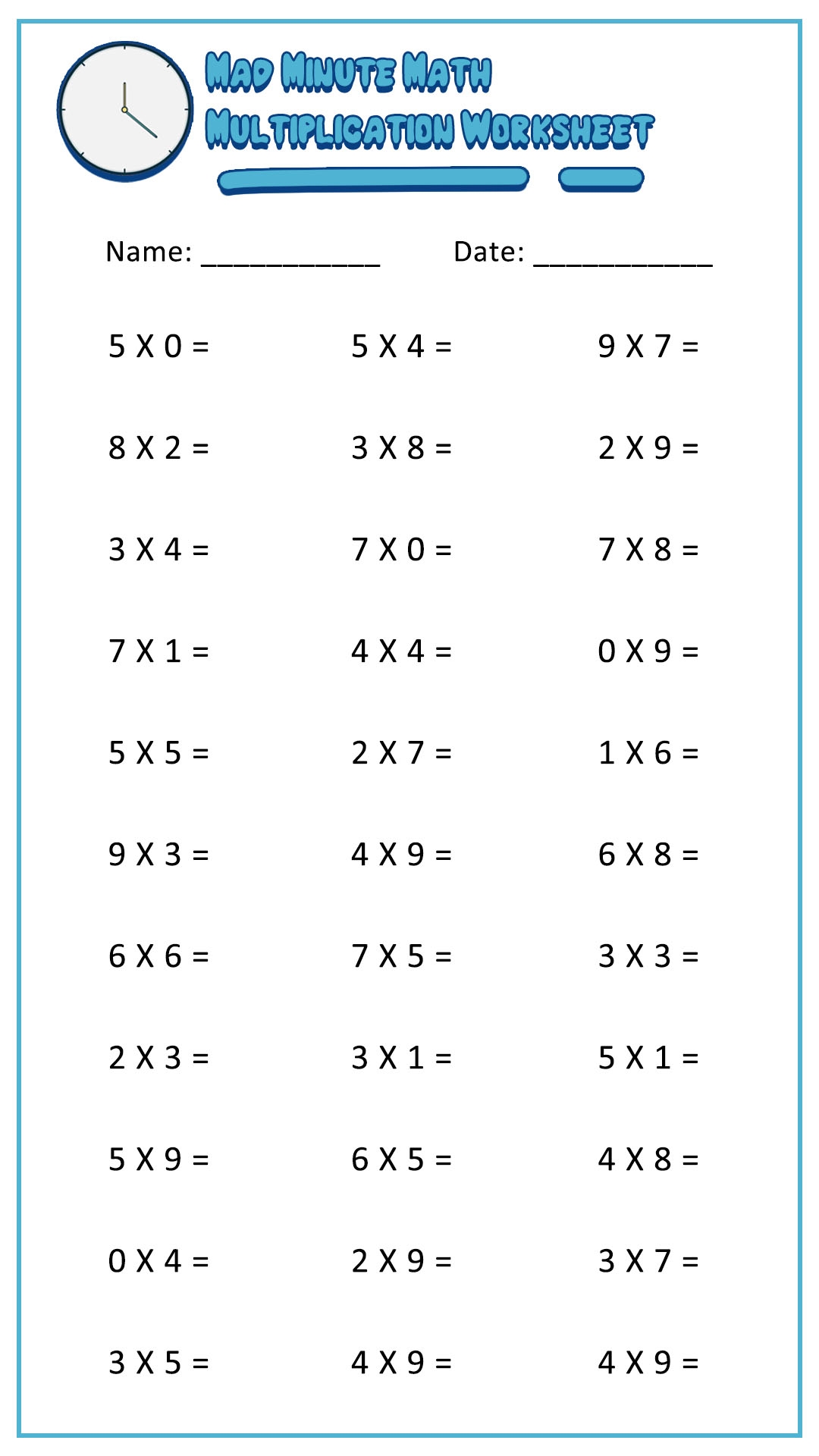 Minute Math Worksheets Pdf