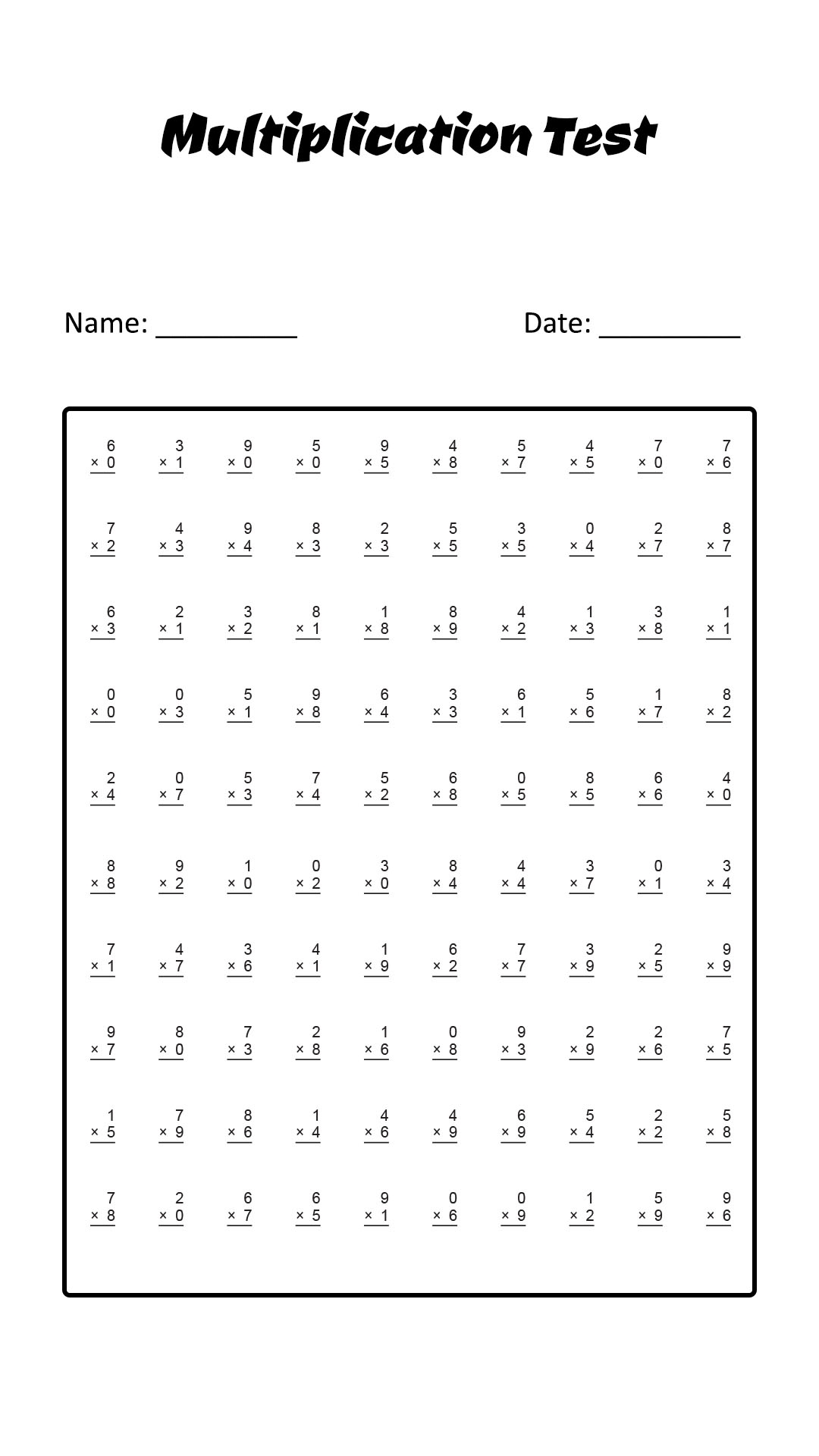 Minute Math Multiplication Worksheets Free
