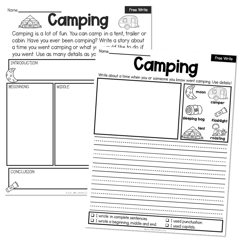 1st Grade August Writing Pages Free Write Camping Lucky Little Learners