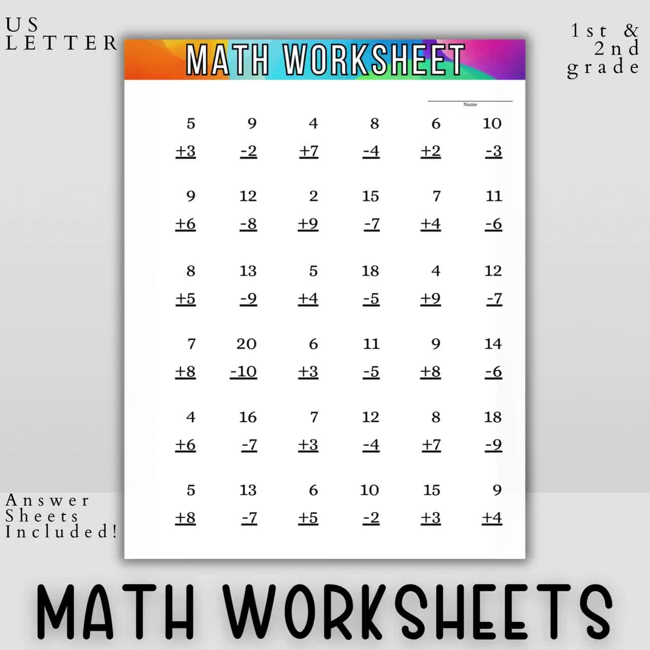 1st Grade Math Worksheet 1st Grade Math Addition Subtraction Practice Worksheets Printable PDF 1st Grade Worksheets PLR MRR Etsy