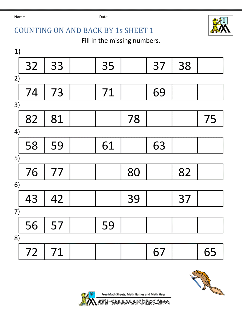 1st Grade Math Worksheets Counting By 1s And 10s
