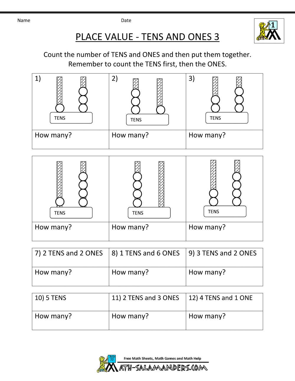 1st Grade Place Value Worksheets 2 Digit Numbers