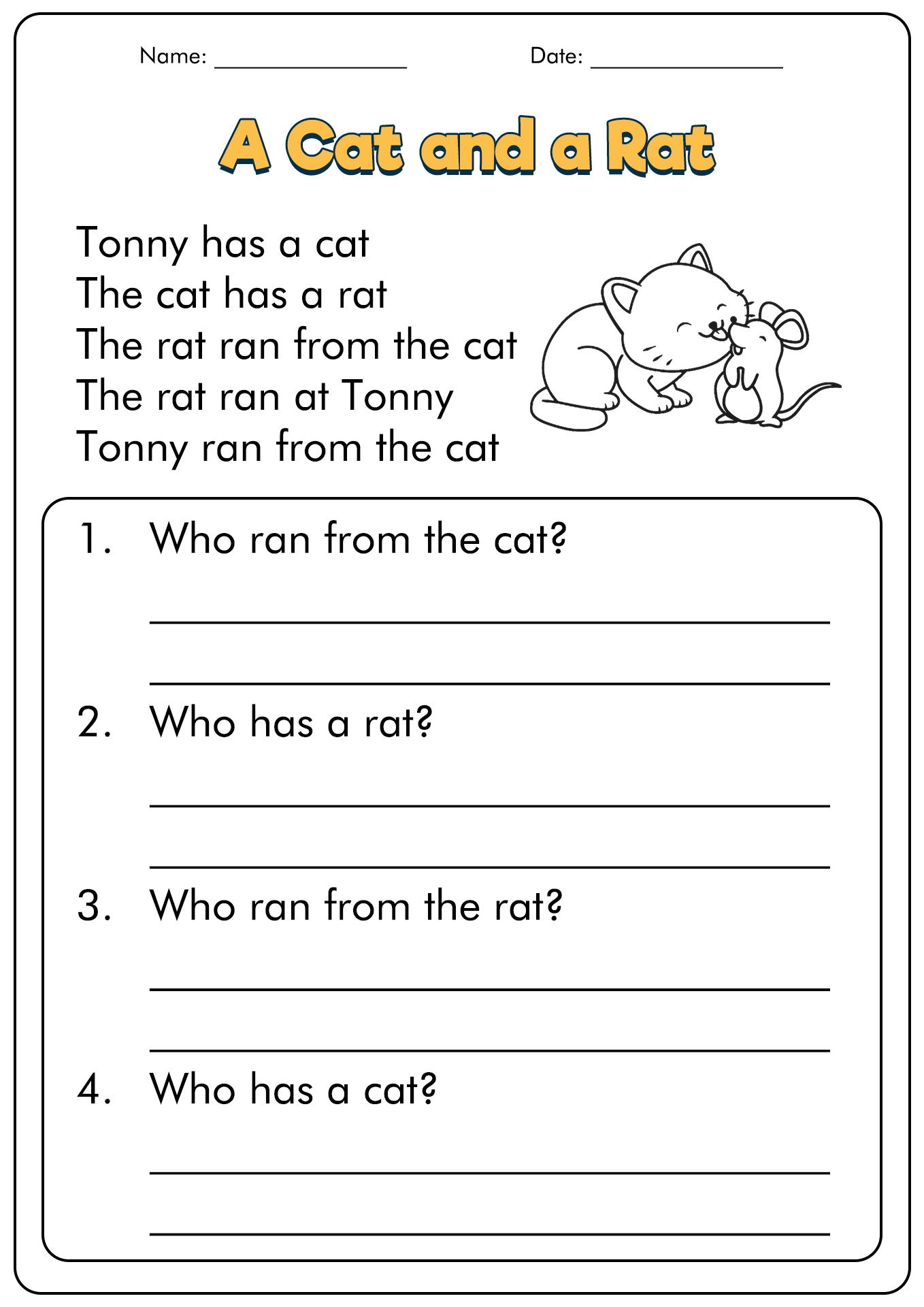 1st Grade Worksheets Free Printable Reading