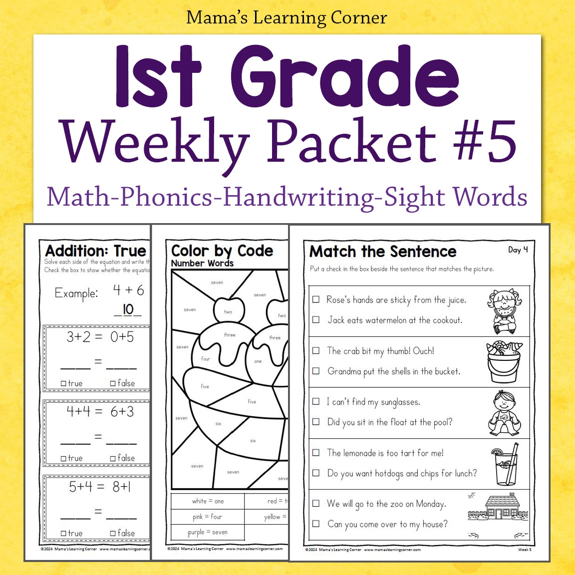 1st Grade Weekly Worksheet Packet 5 Mamas Learning Corner