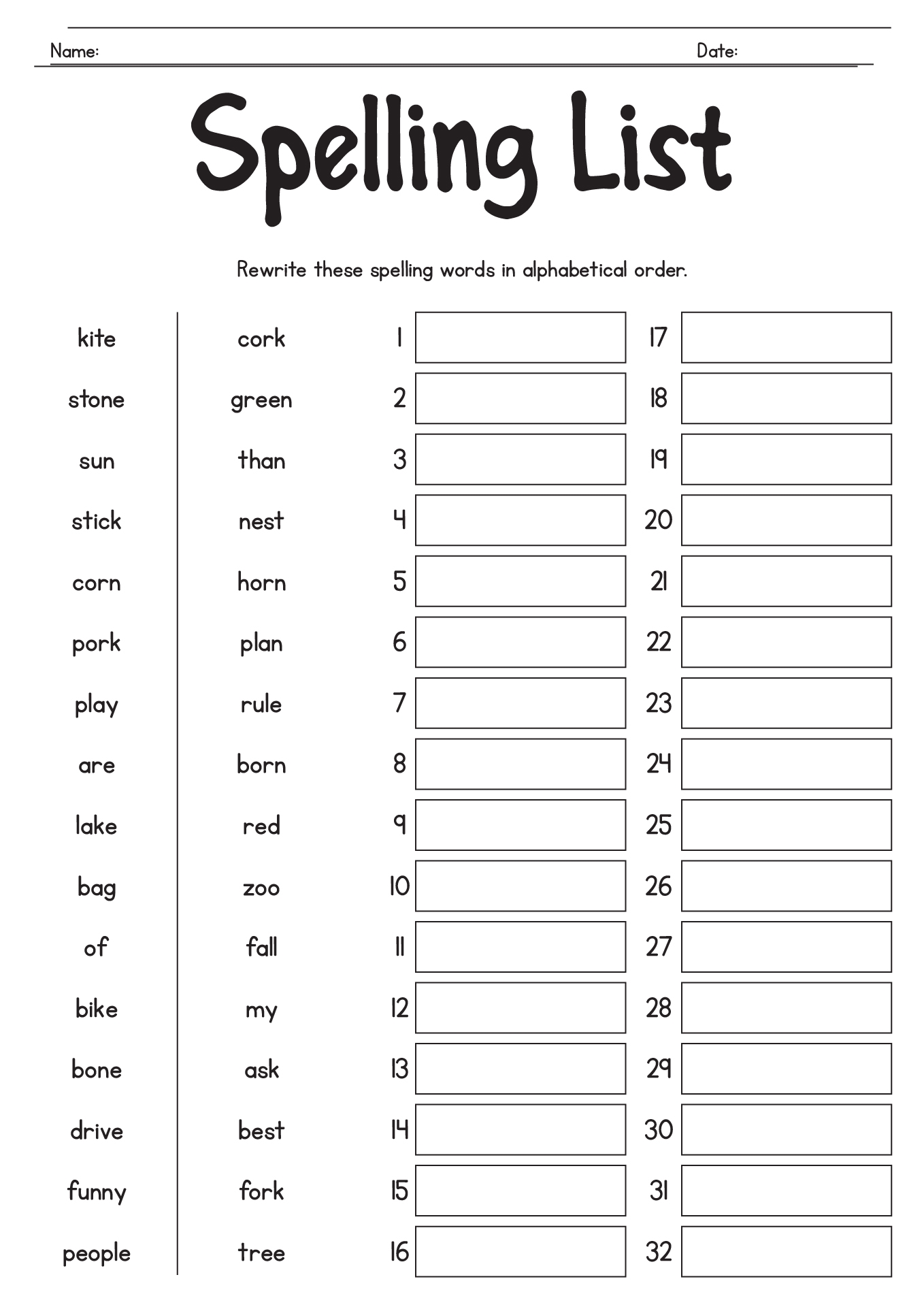 1st Grade Worksheets Printable Spelling