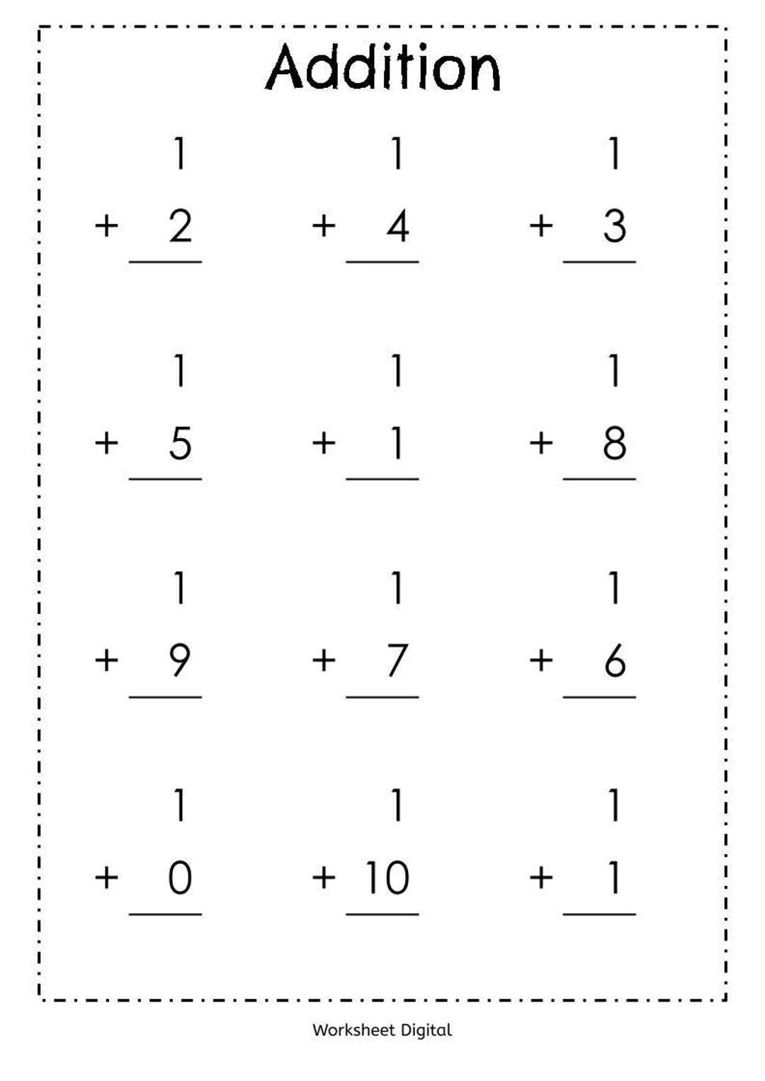 20 Printable Addition Worksheets Numbers 1 10 For Preschool Kindergarten 1st Grade Homeschool Math Etsy