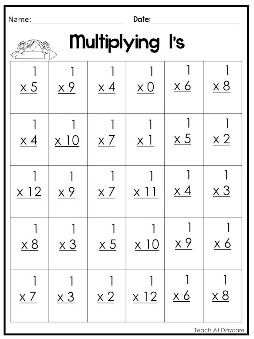 24 Printable Multiplying Practice Worksheets Numbers 1 12 1st 4th Grade Math Etsy