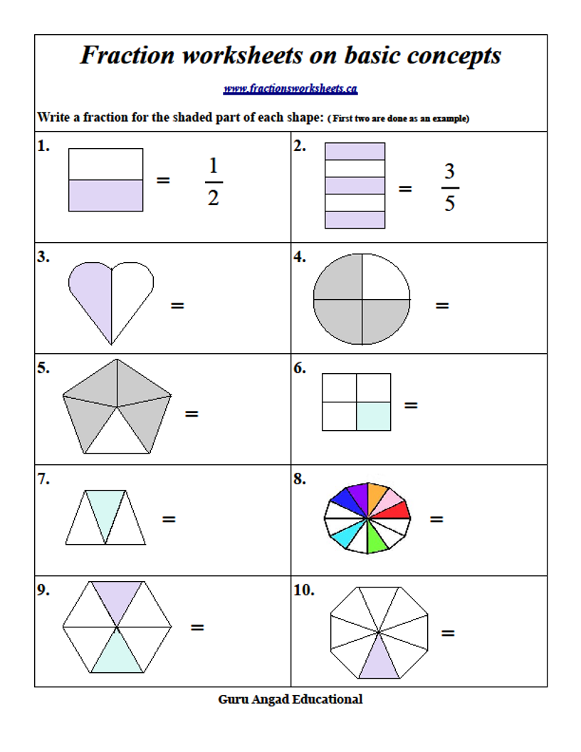 Printable Worksheets For 2nd Grade Fractions