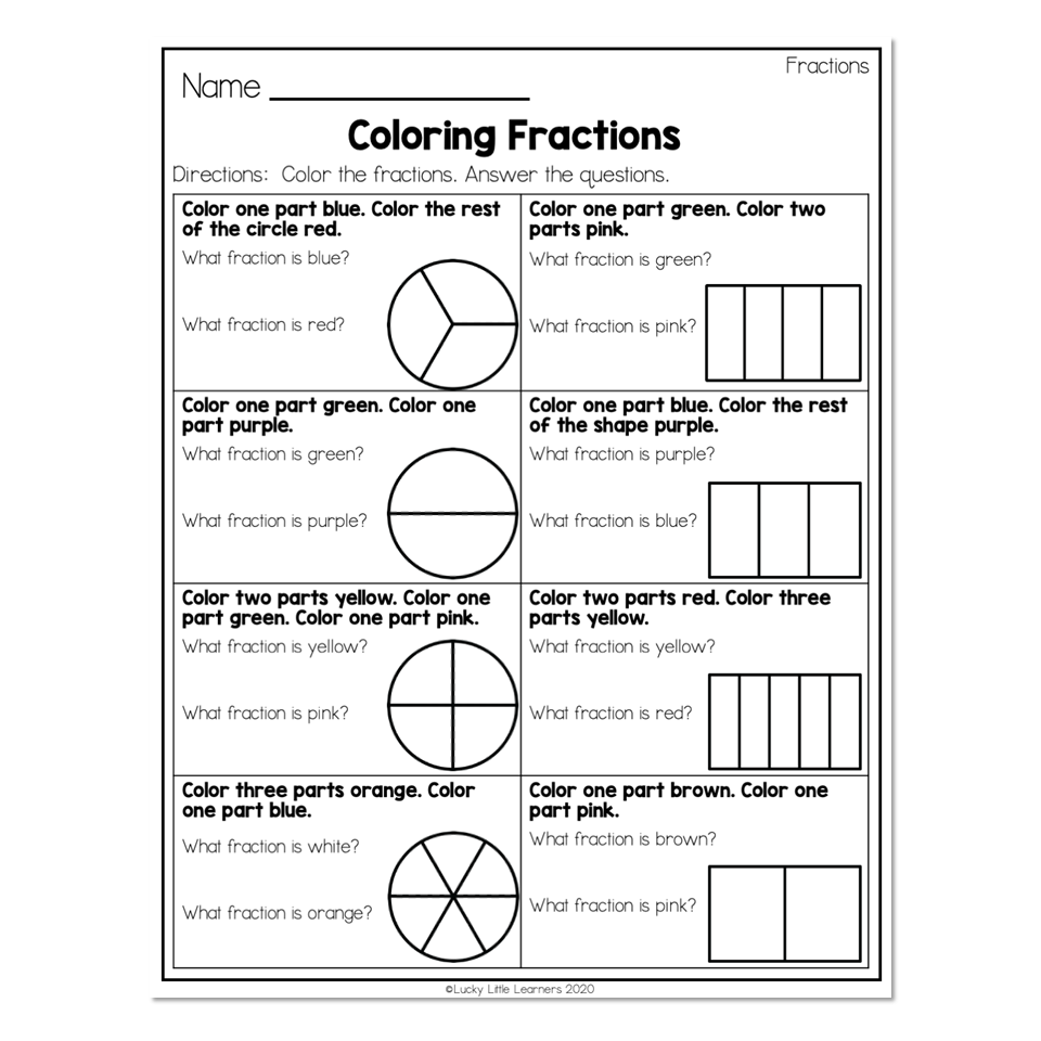 2nd Grade Math Worksheets Geometry Fractions Coloring Fractions Lucky Little Learners