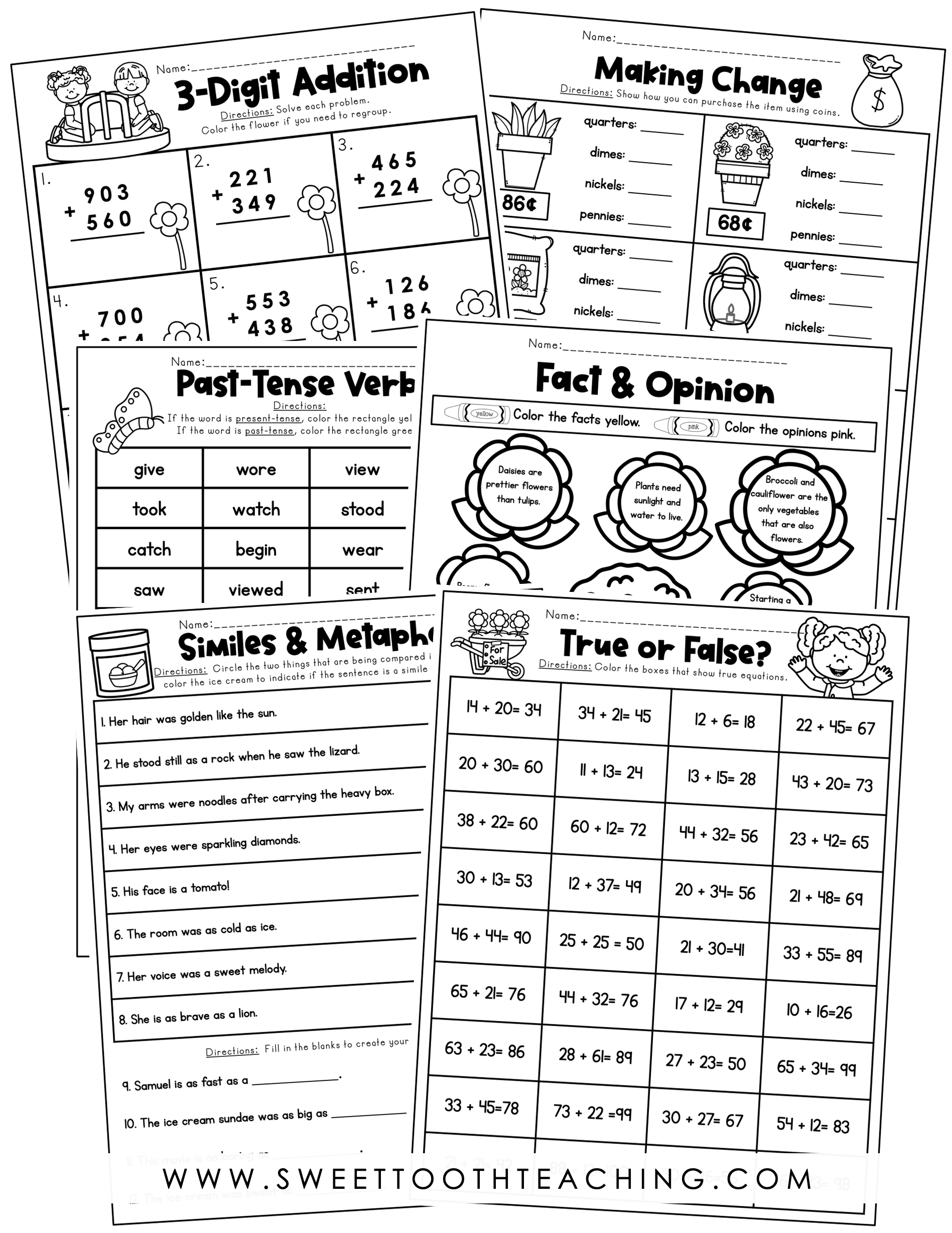 2nd Grade Review Worksheets Sweet Tooth Teaching