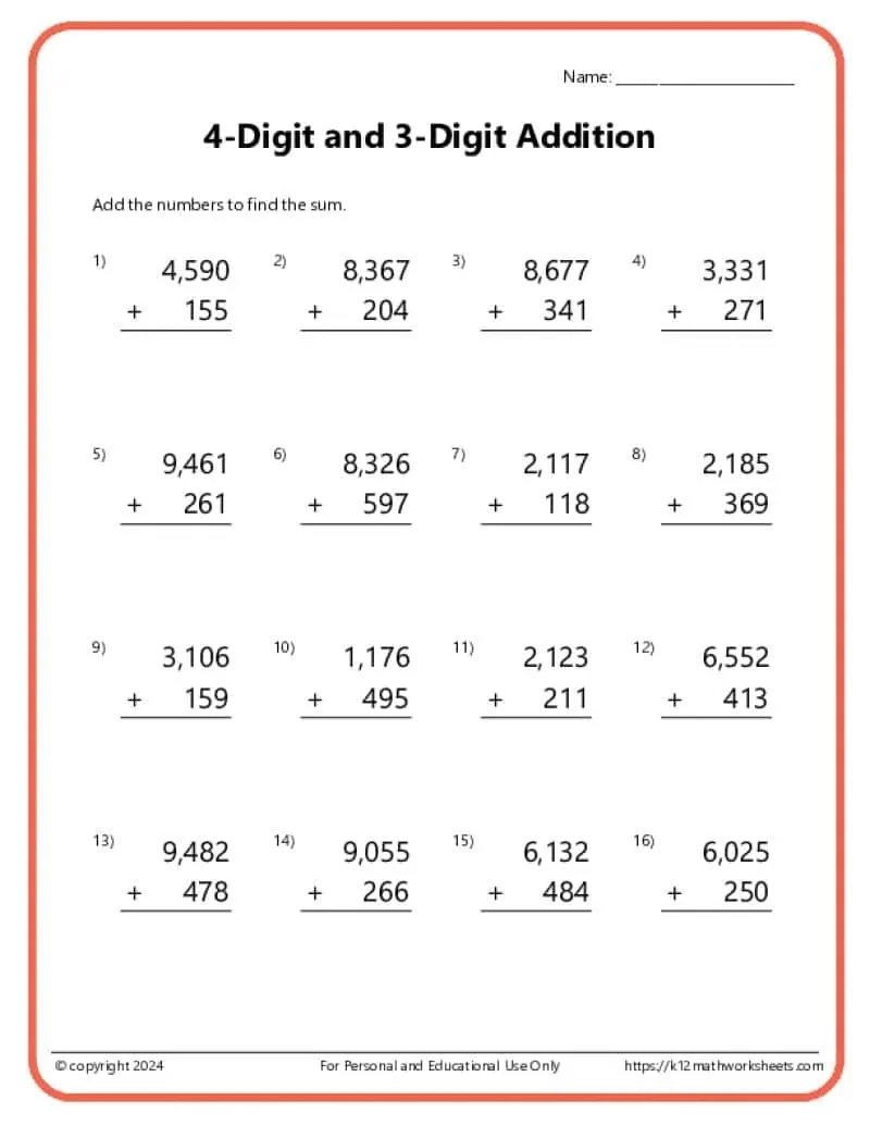 3rd Grade Addition Worksheets