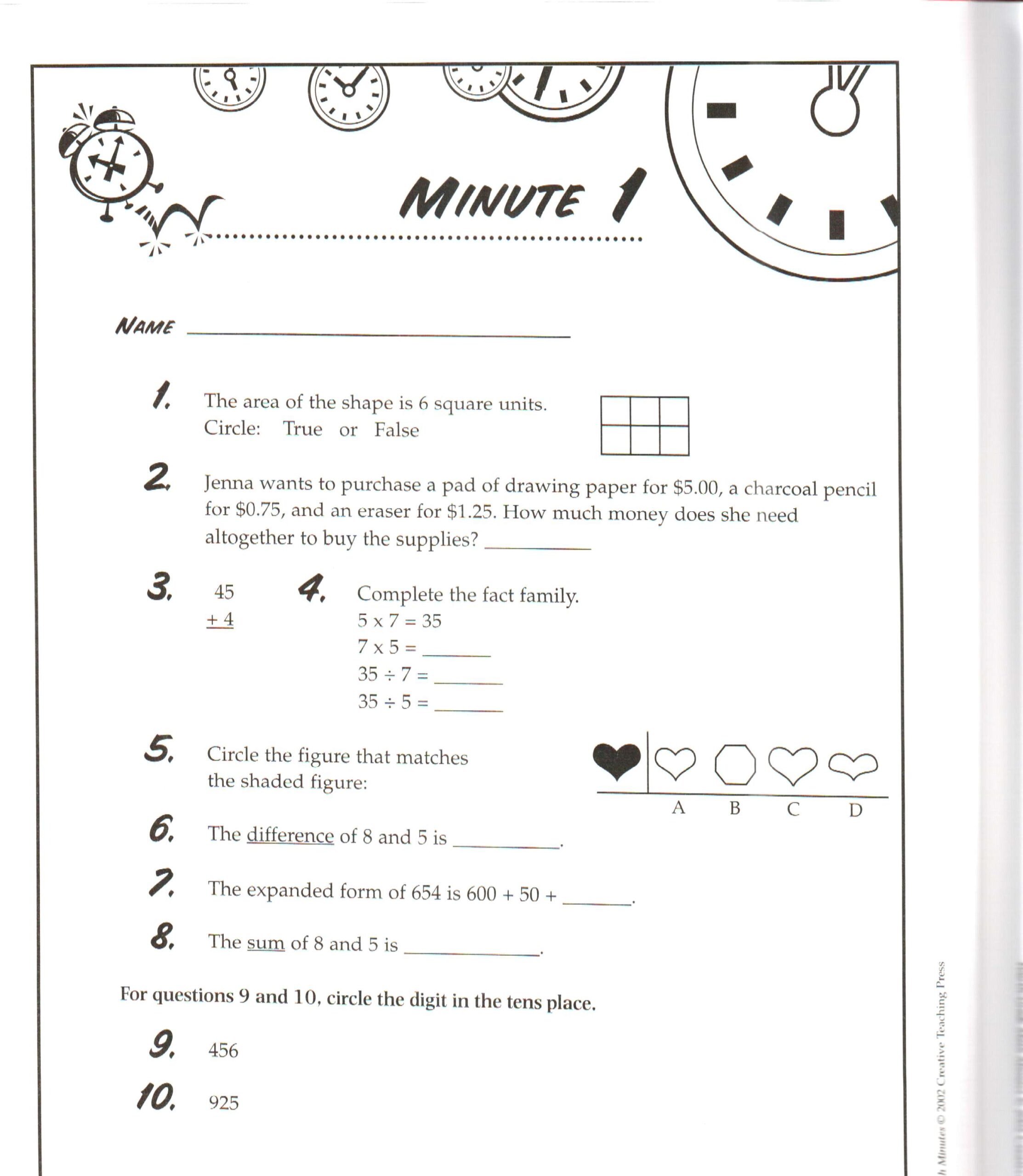 3rd Grade Daily Math Minutes Mrs Faoro