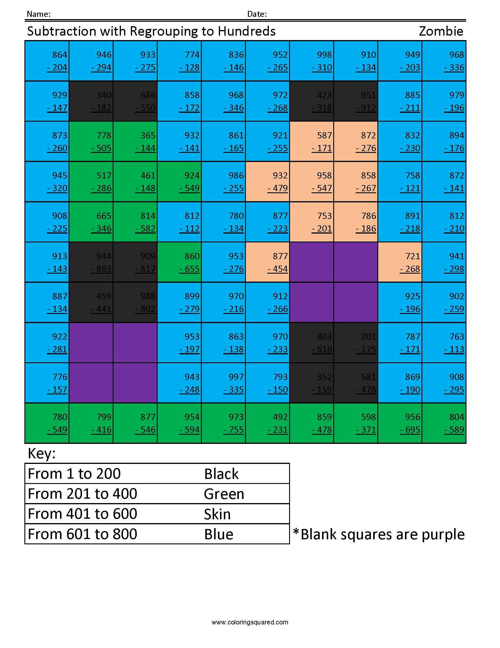 3rd Grade Math Coloring Squared